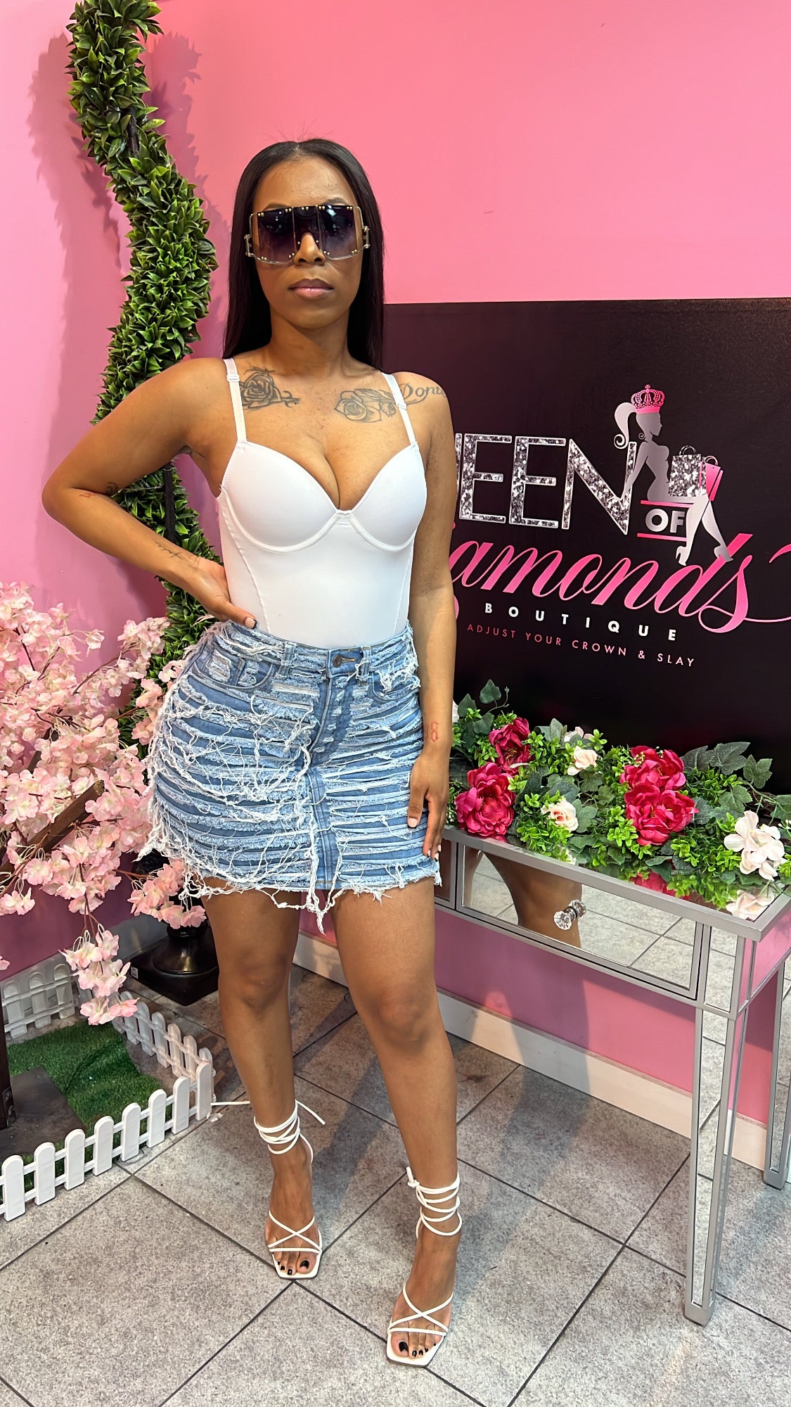 Distress Denim Skirt