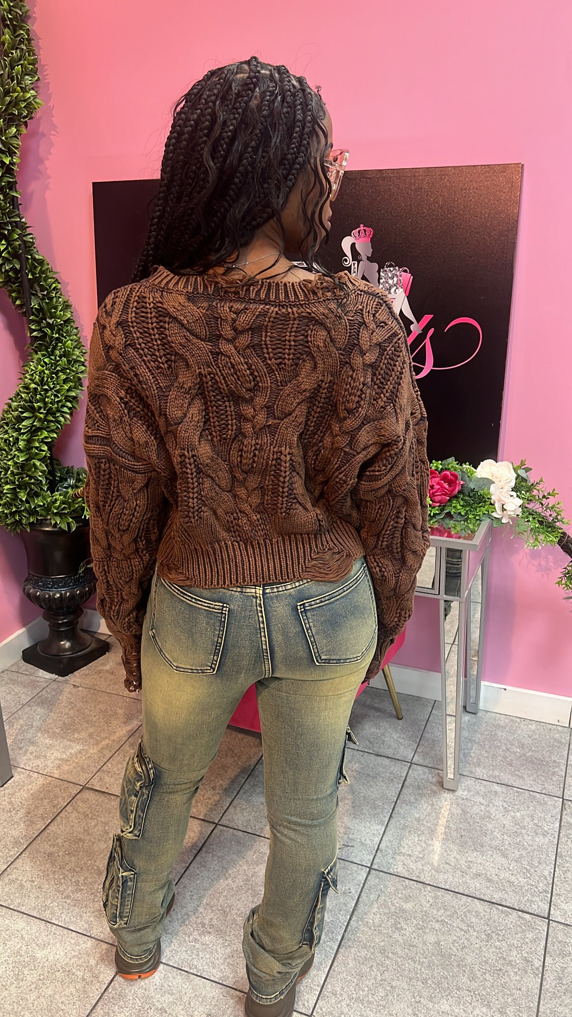 Raw Edge Sweater - Brown