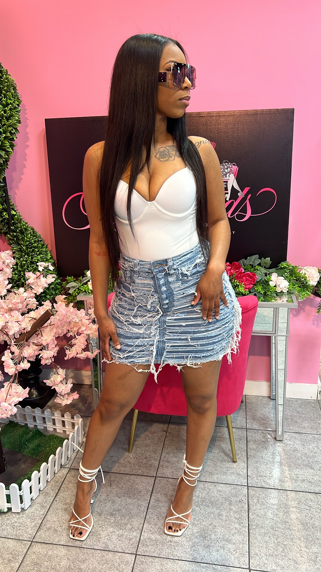 Distress Denim Skirt