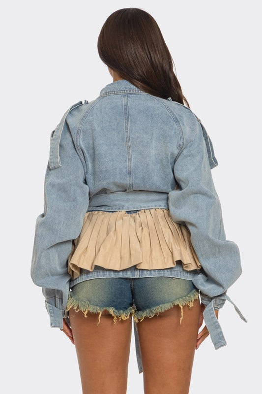 Denim Drama Pleated Jacket
