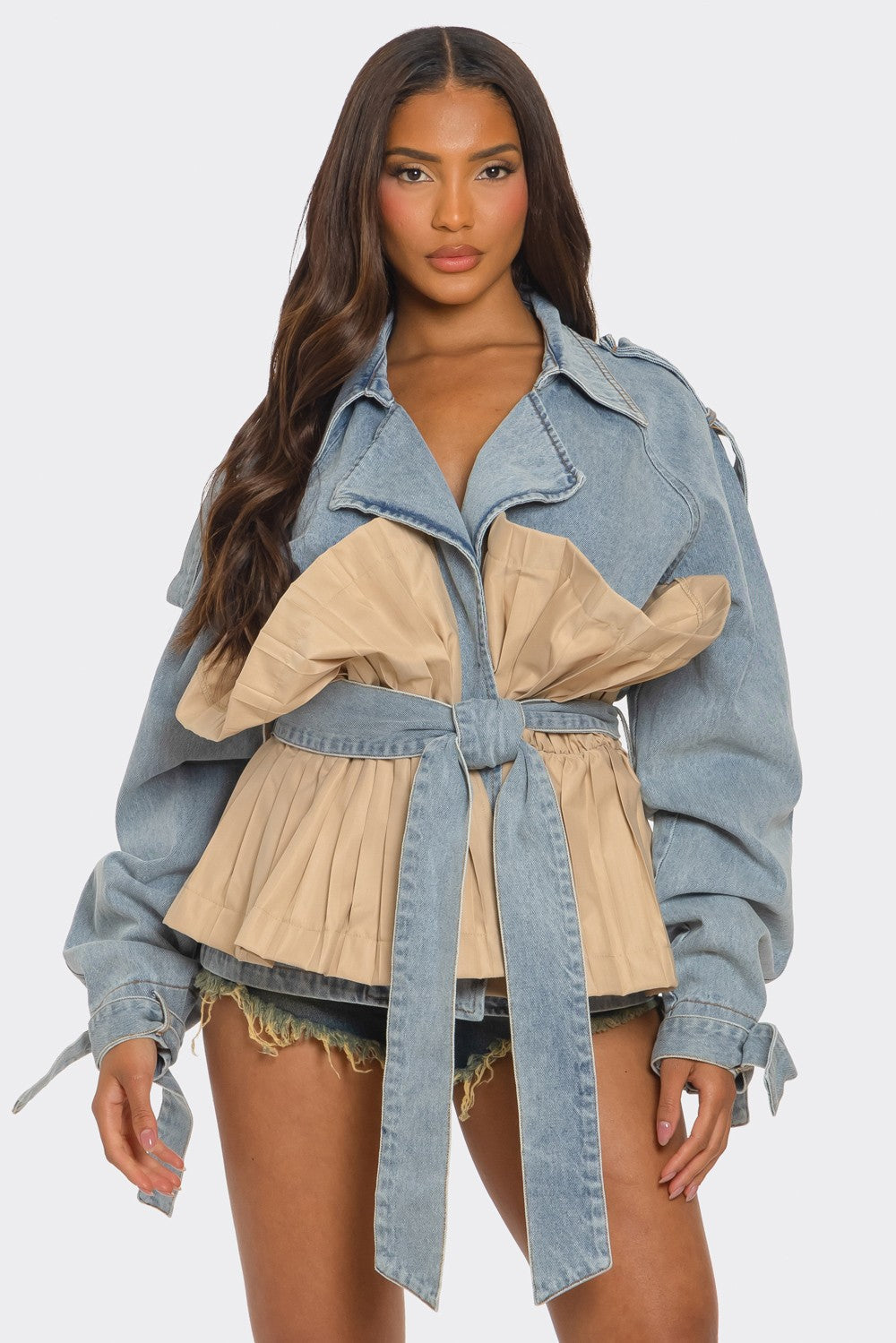 Denim Drama Pleated Jacket