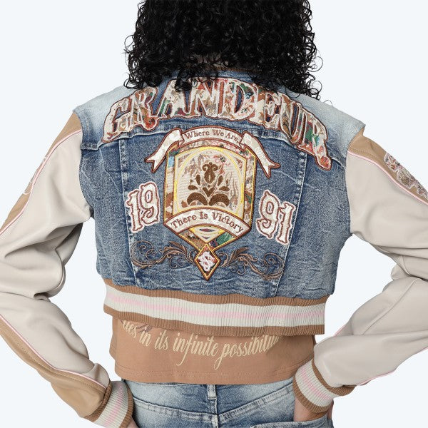 Denim Varsity Crop Jacket