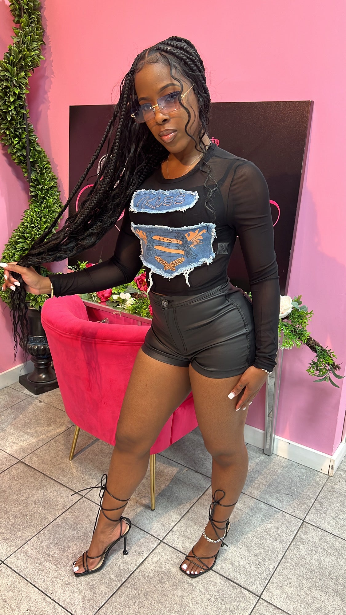 Mesh & Denim Fusion Crop Top