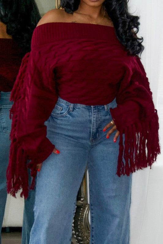 Fringe Sweater -Burgundy