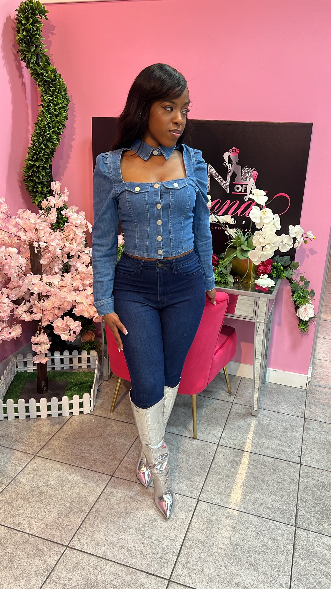 Denim Choker Blouse