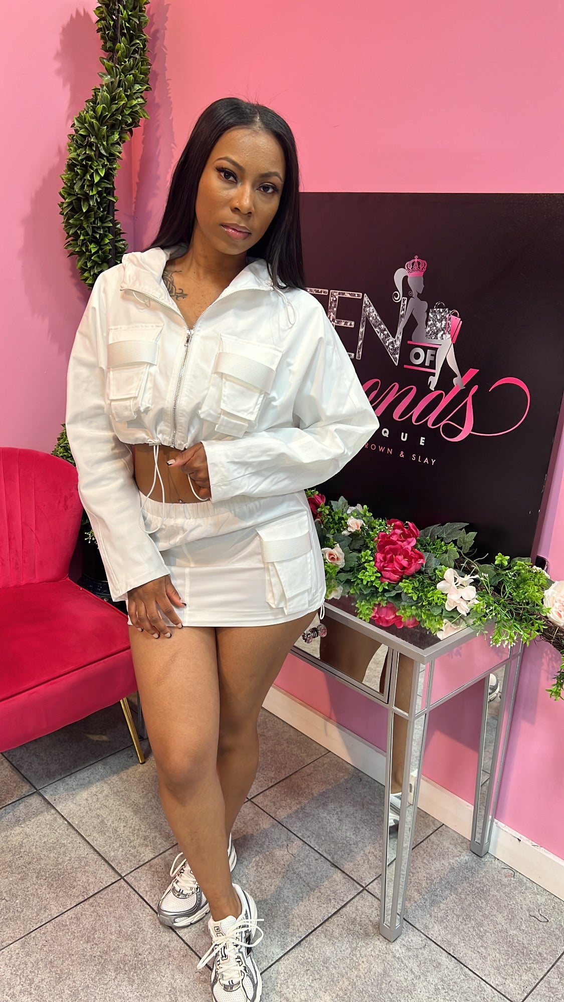 Tia Cargo Skirt Set - White