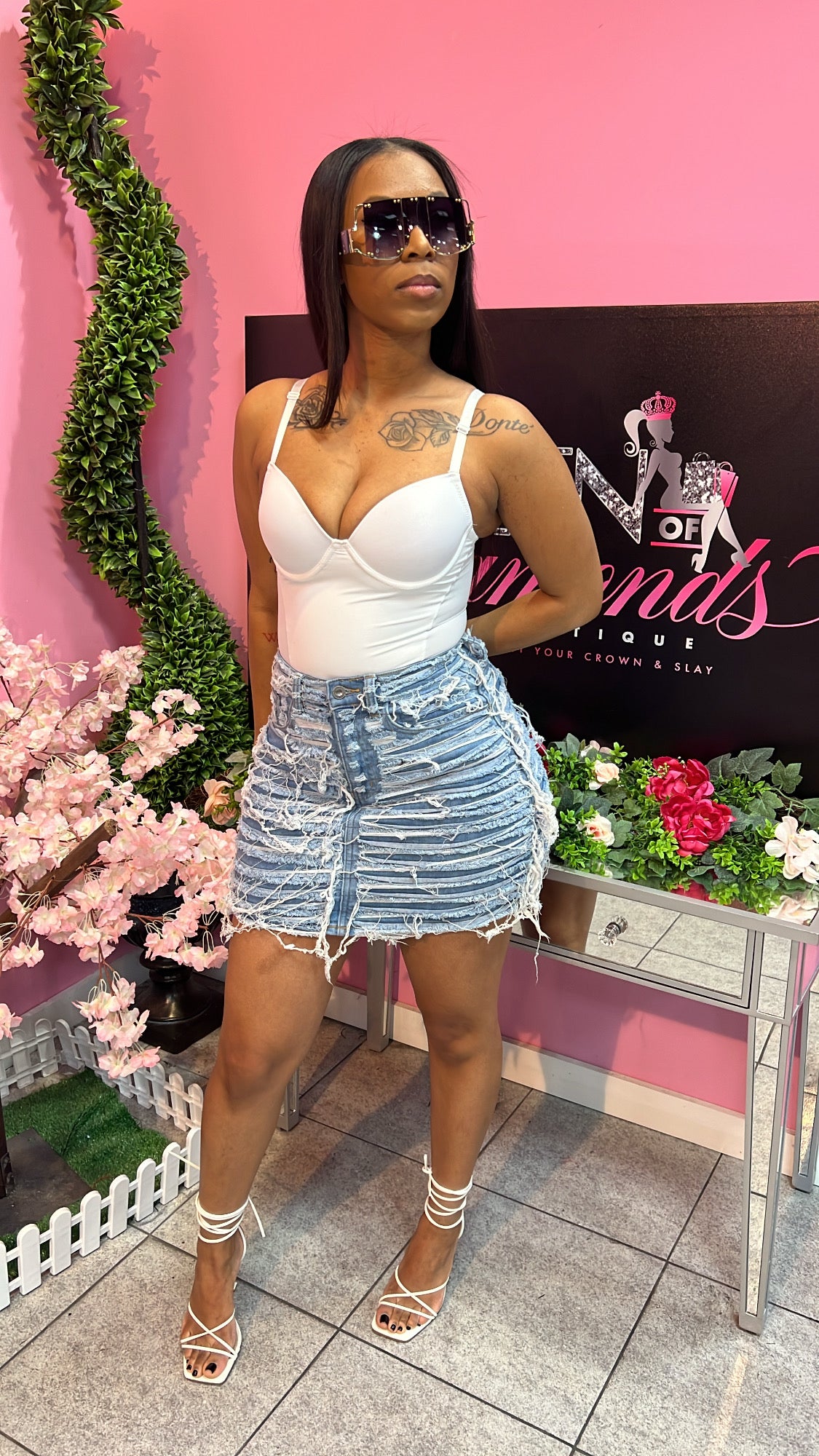 Distress Denim Skirt