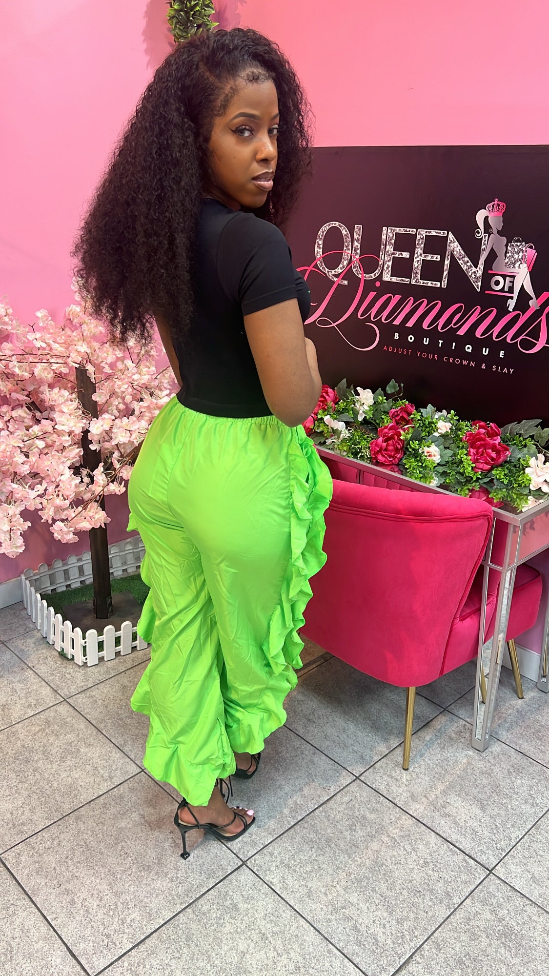 Ruffle Cargo Pants - Lime Green