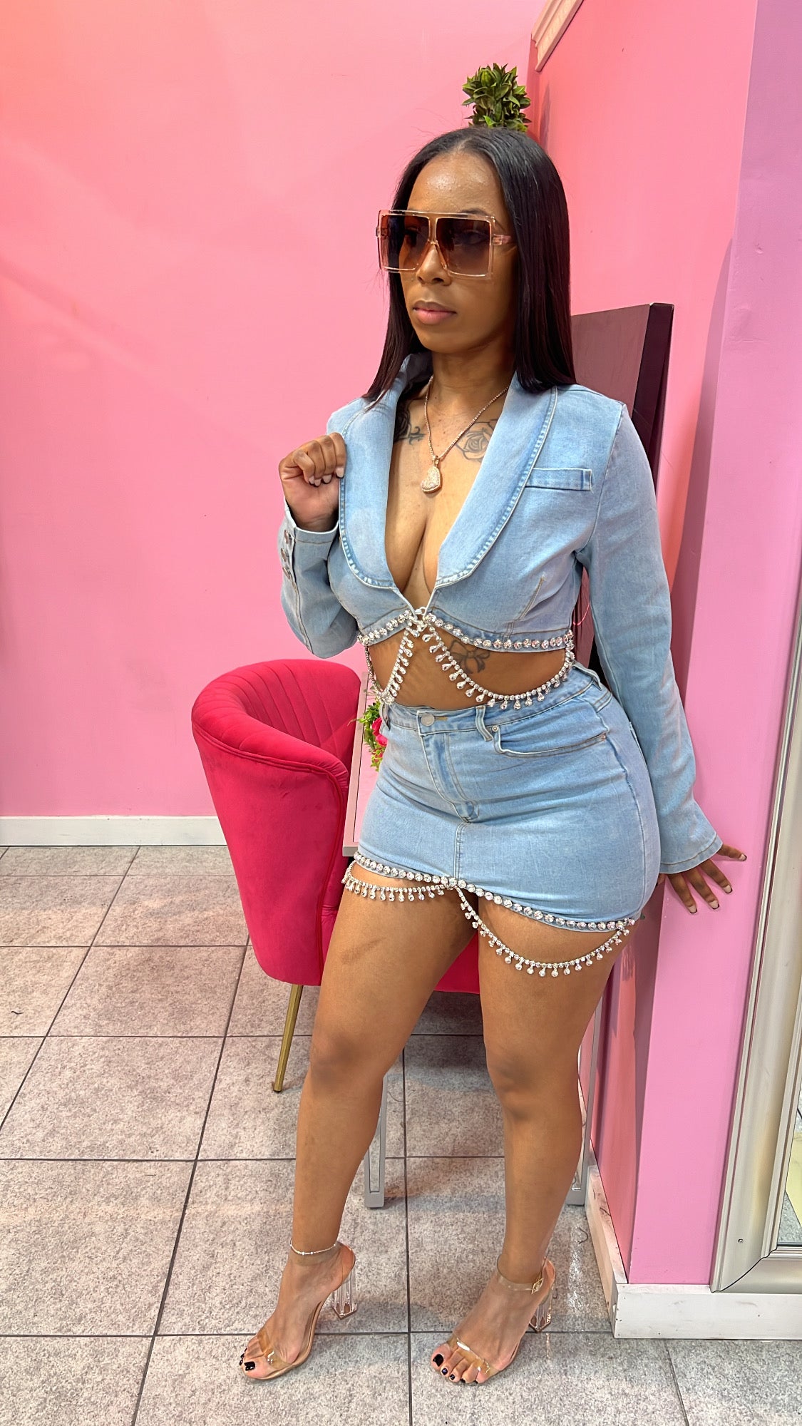 Denim & Diamond Skirt Set