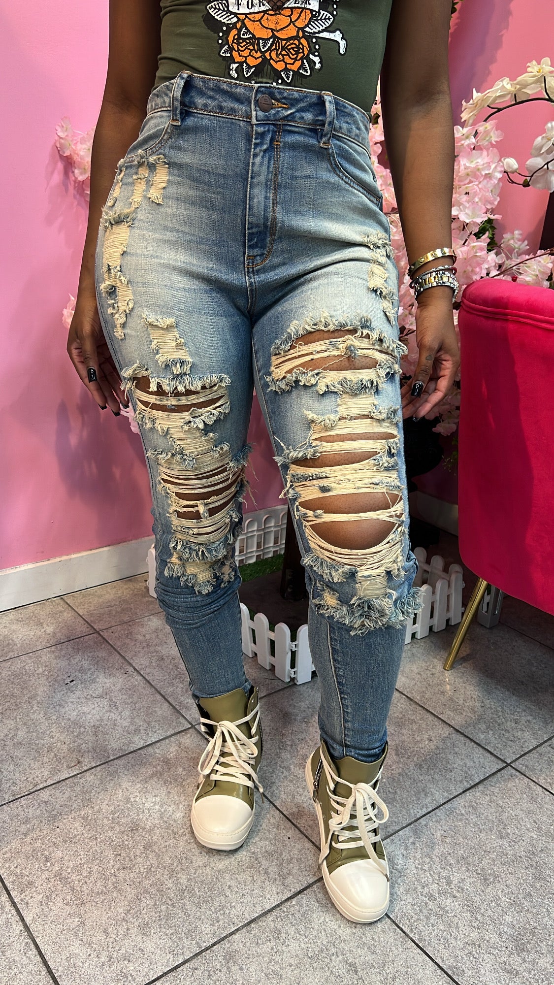 Sand Distressed Jeans