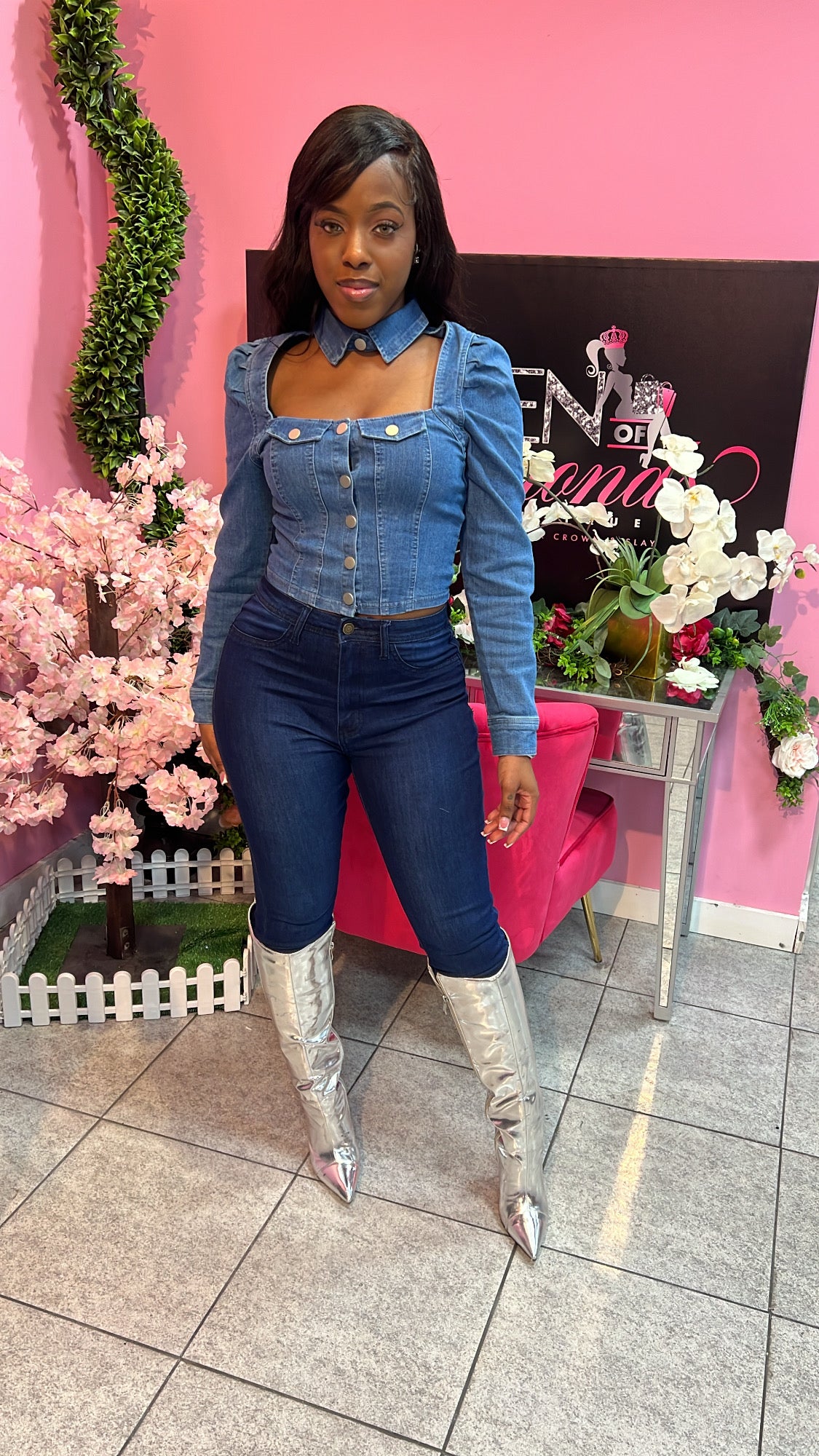 Denim Choker Blouse