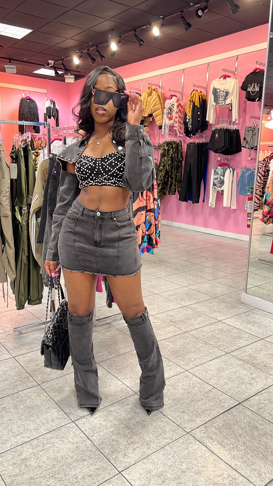 Gone Viral Denim Skirt Set