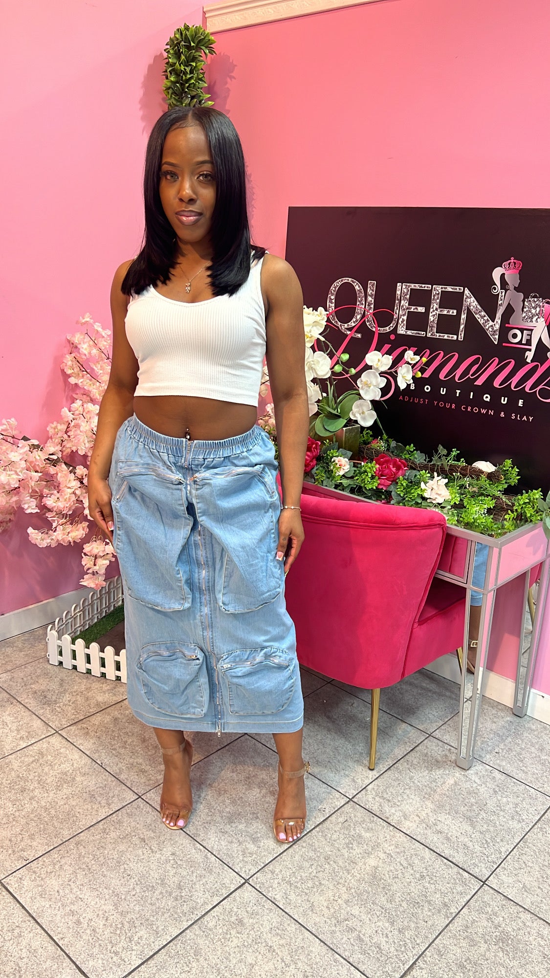Utility Cargo Skirt - Lt Denim