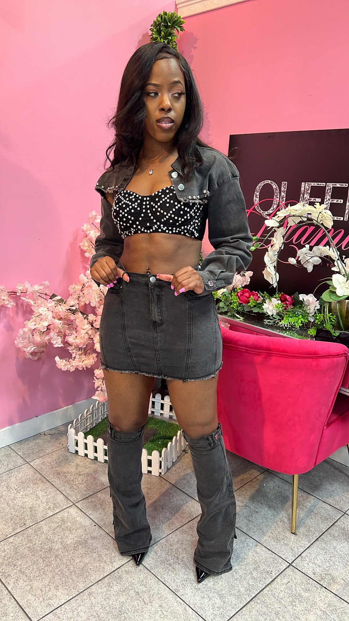 Gone Viral Denim Skirt Set