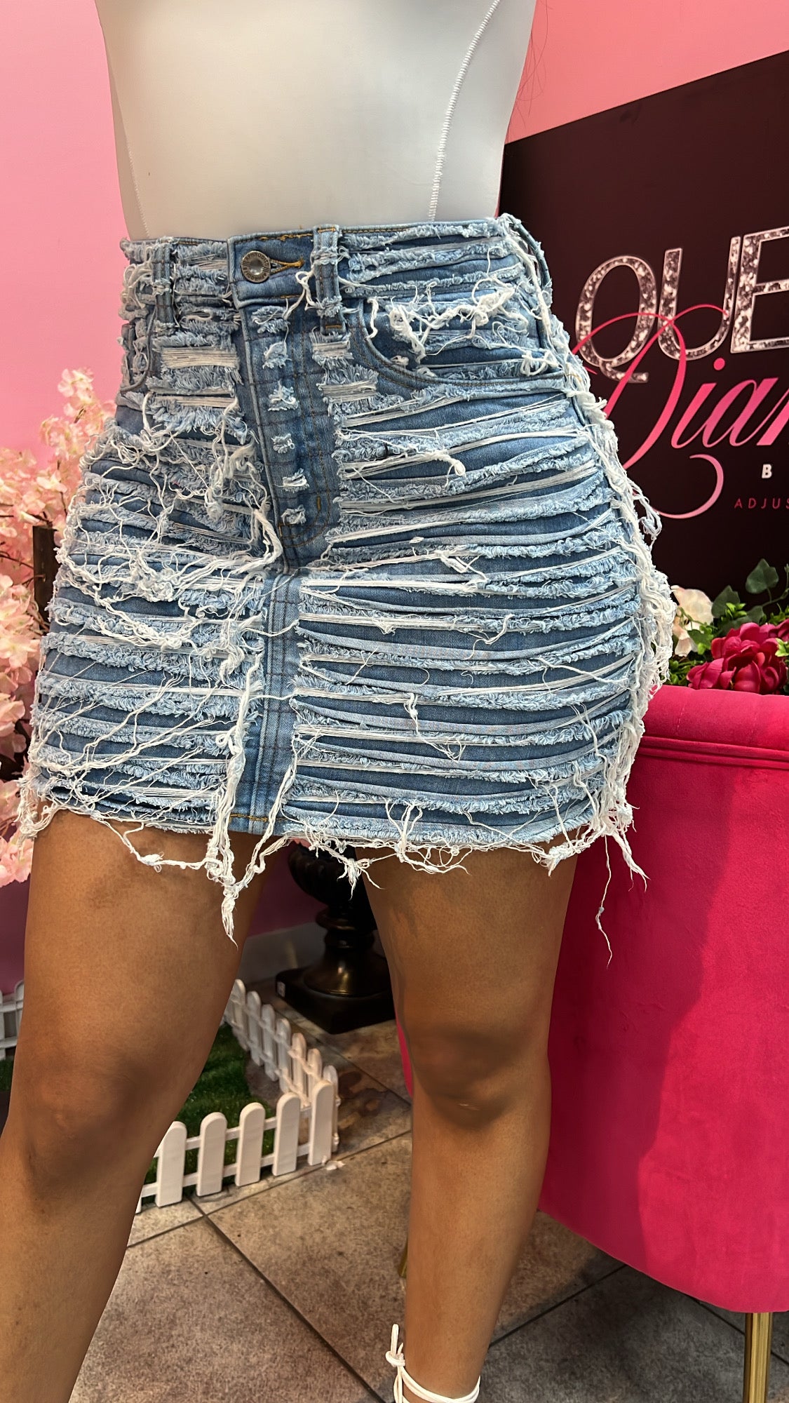 Distress Denim Skirt
