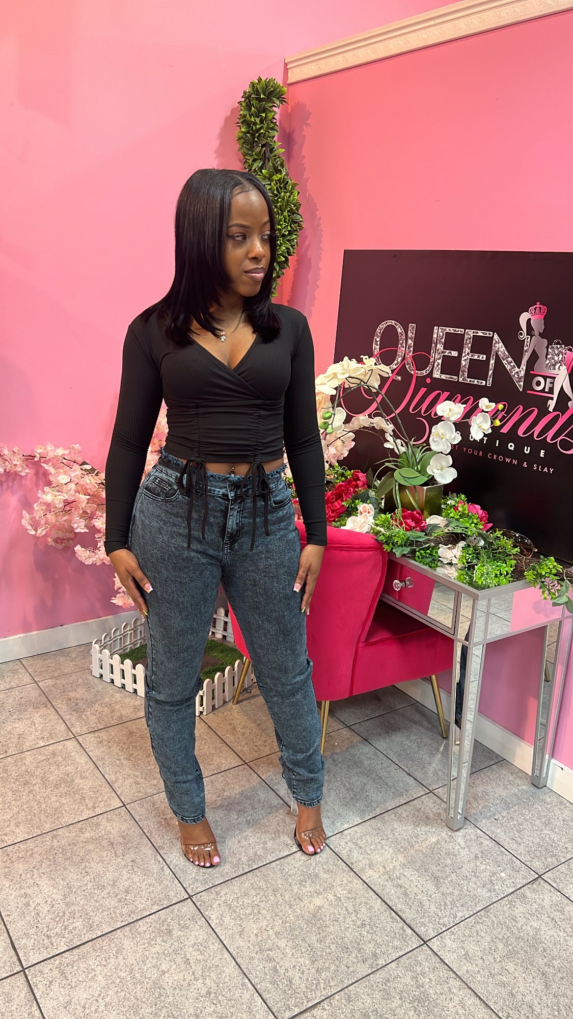 Demi Lace Up Jeans - Blue