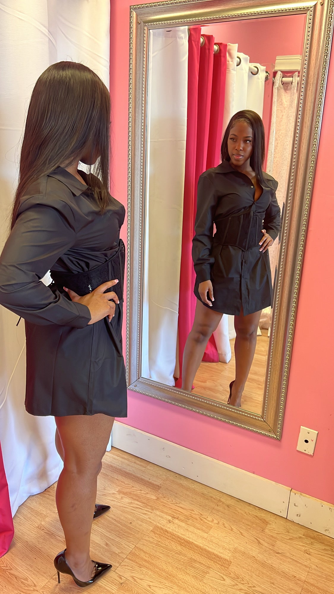 Corset Blouse Dress - Black