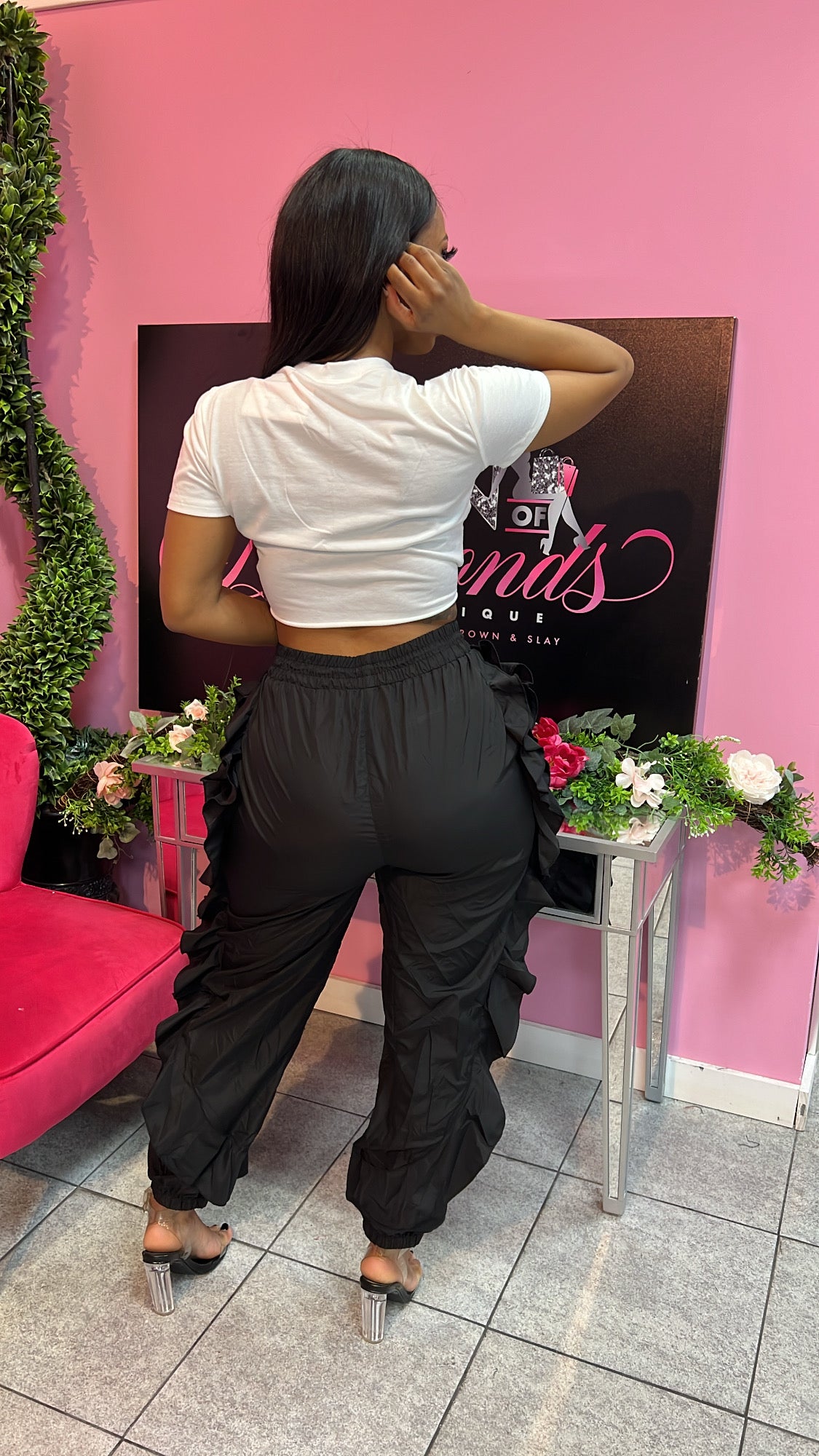 Ruffle Cargo Pants - Black