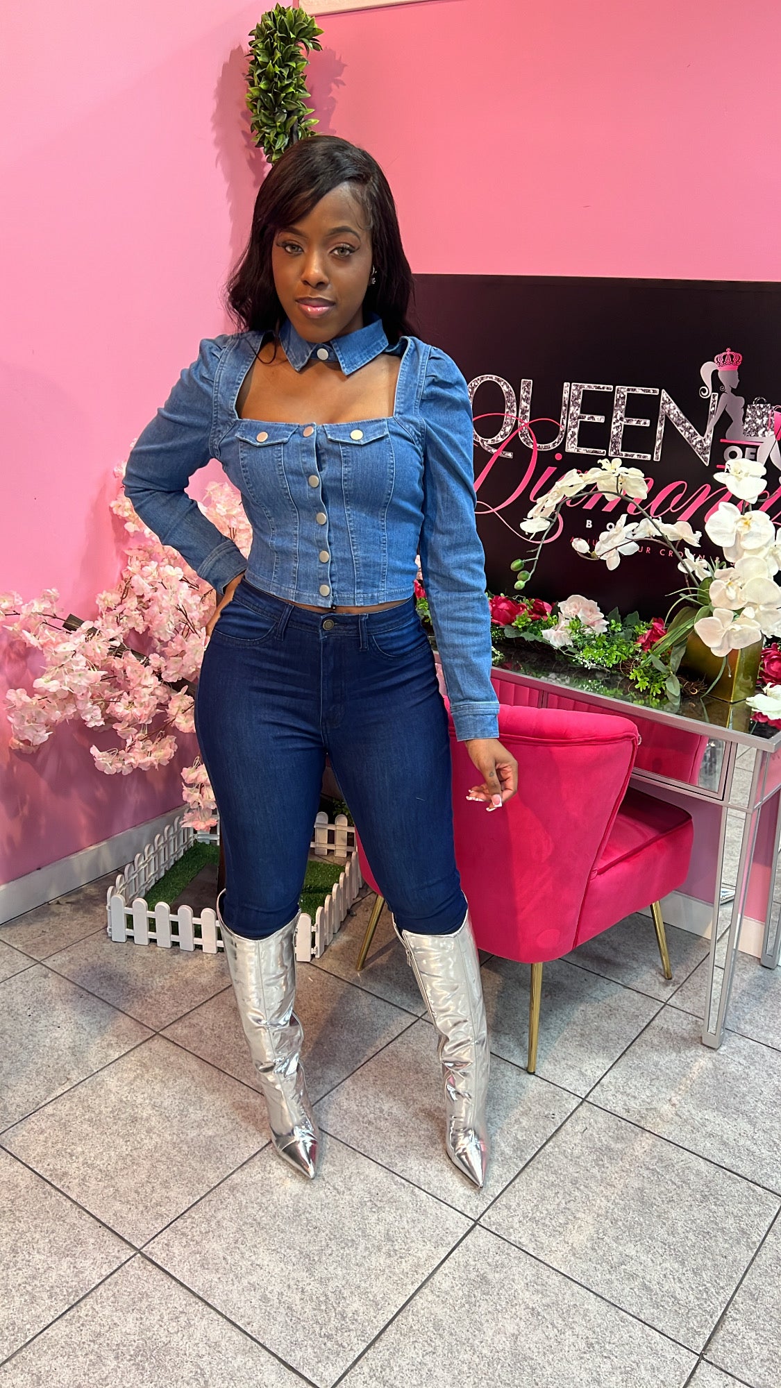 Denim Choker Blouse