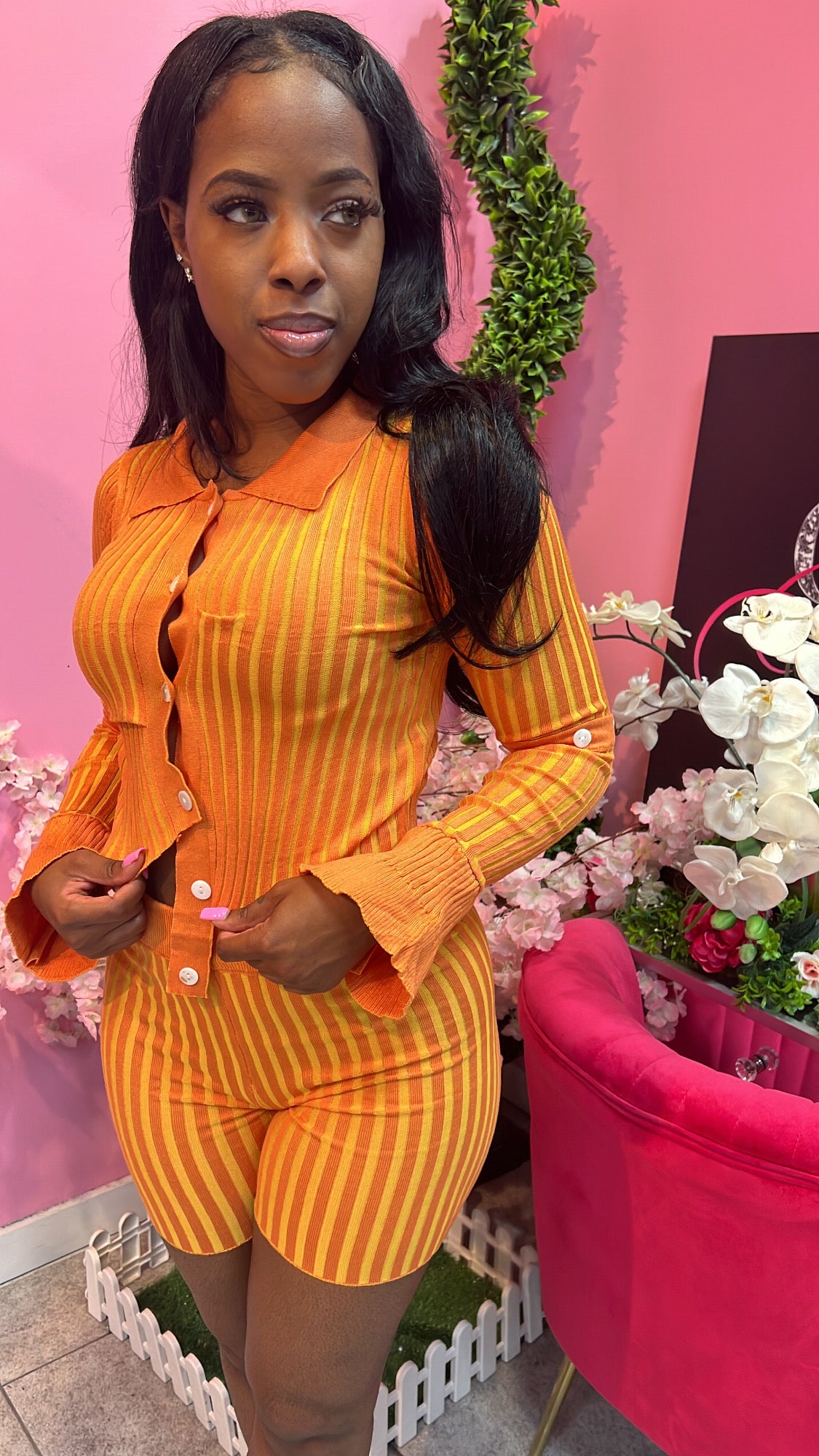 Stripe Knit Set - Orange