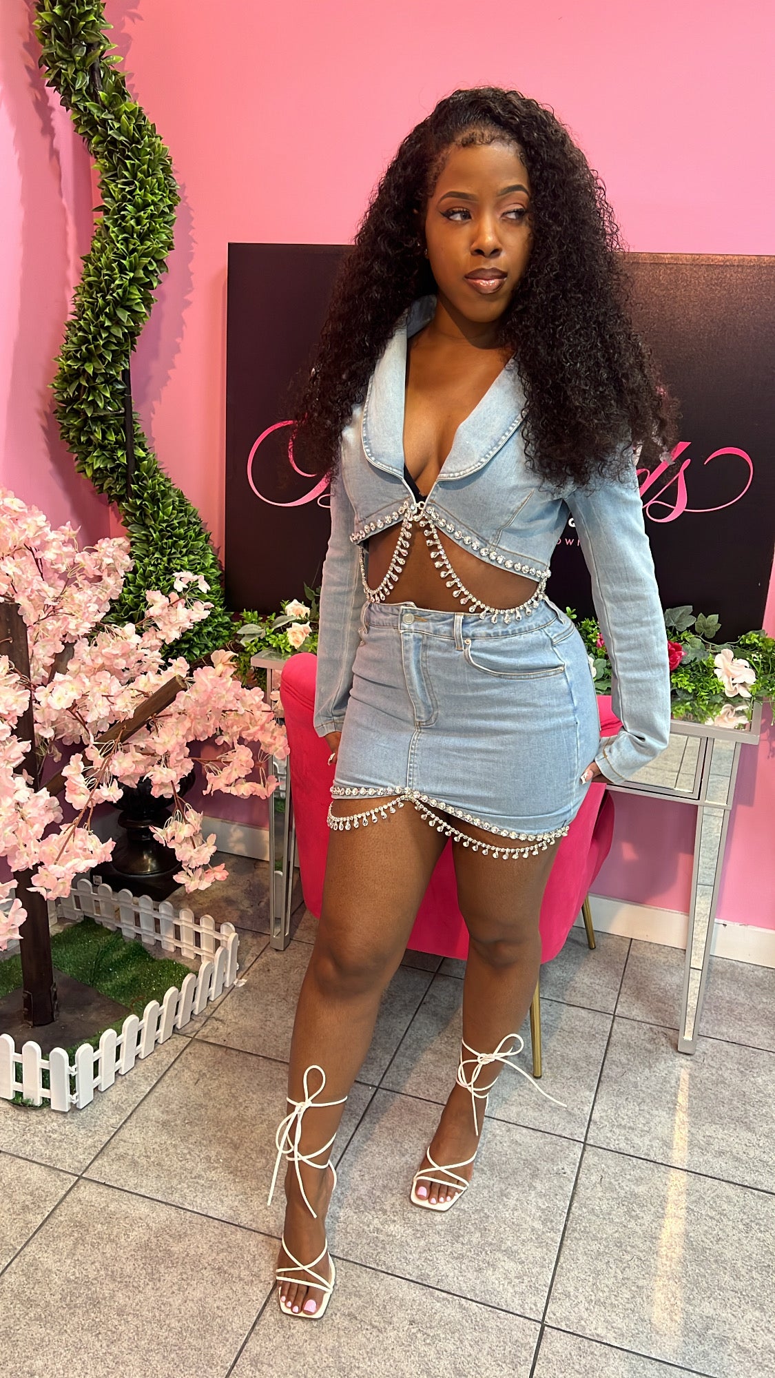 Denim & Diamond Skirt Set