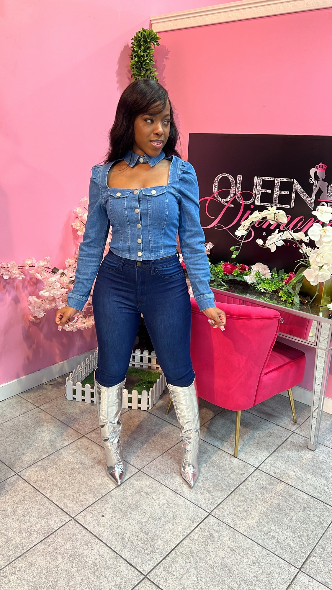 Denim Choker Blouse