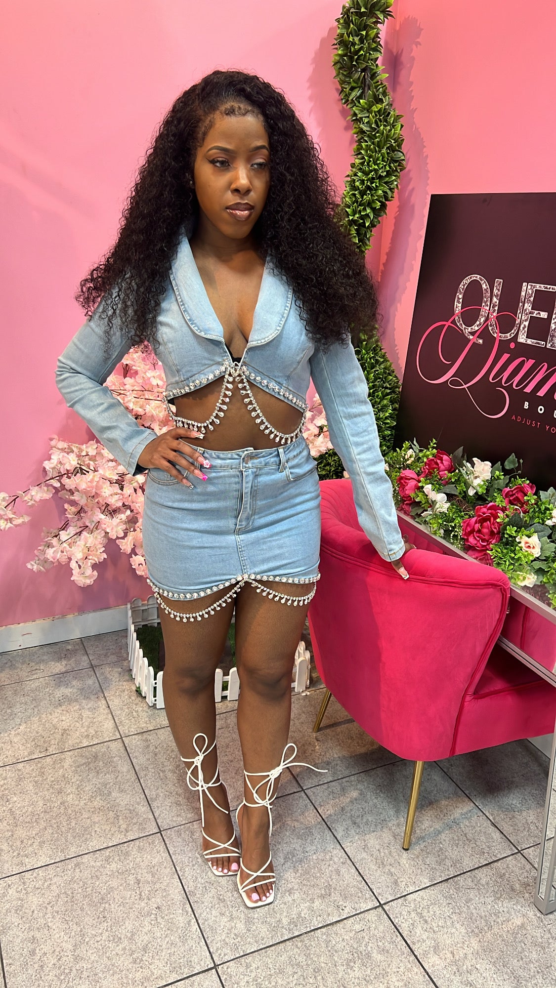 Denim & Diamond Skirt Set