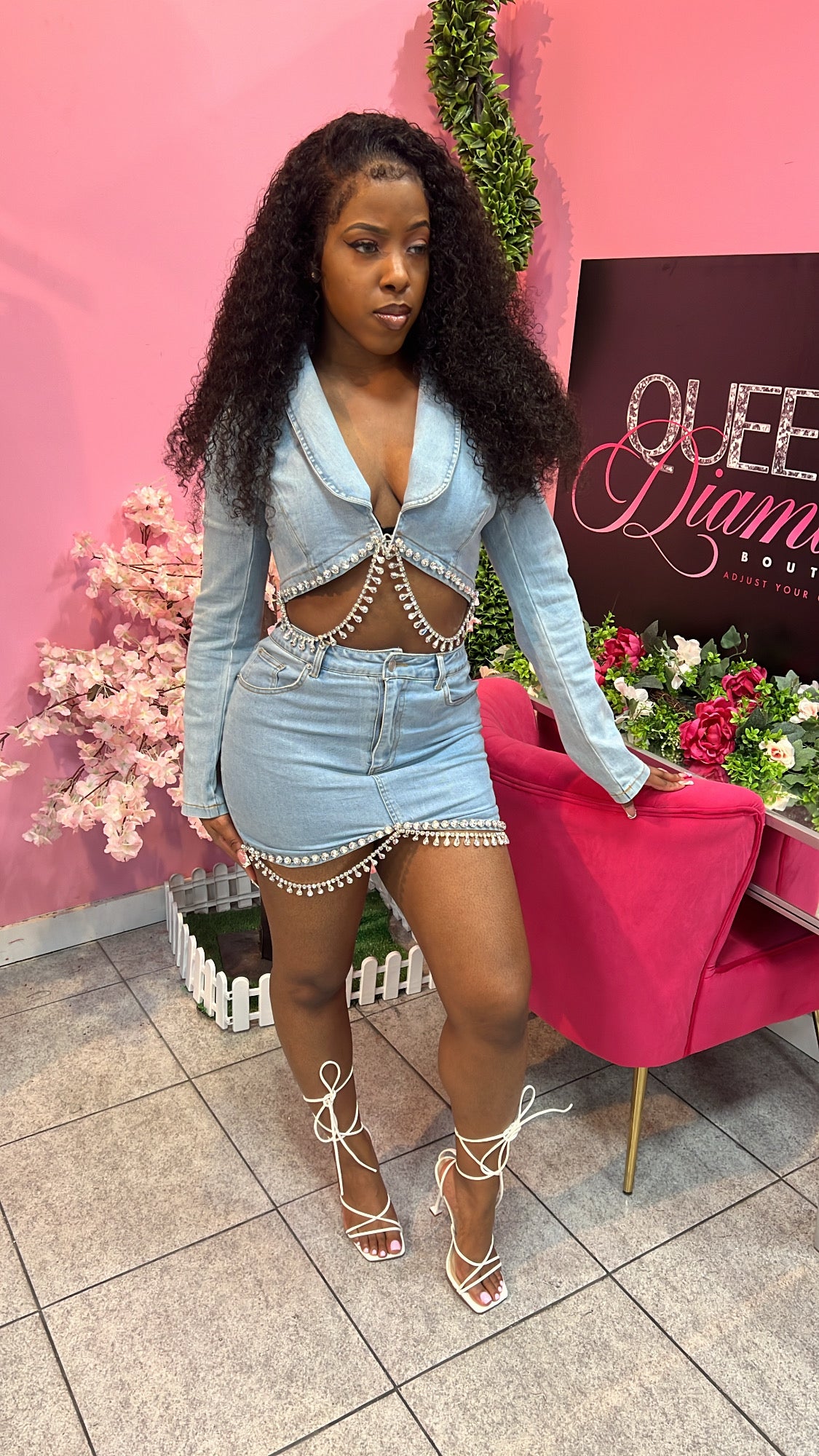 Denim & Diamond Skirt Set