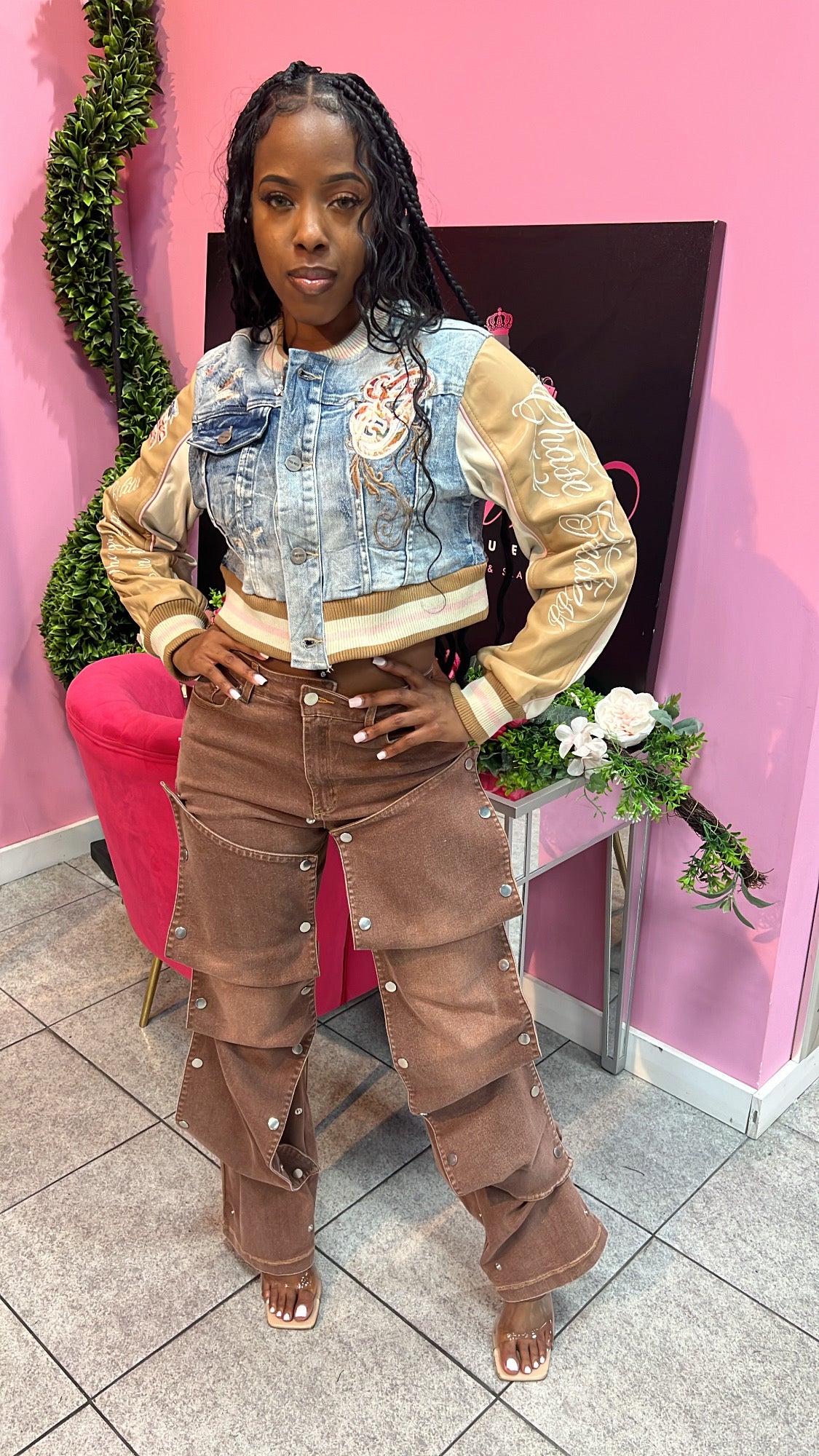 Denim Varsity Crop Jacket