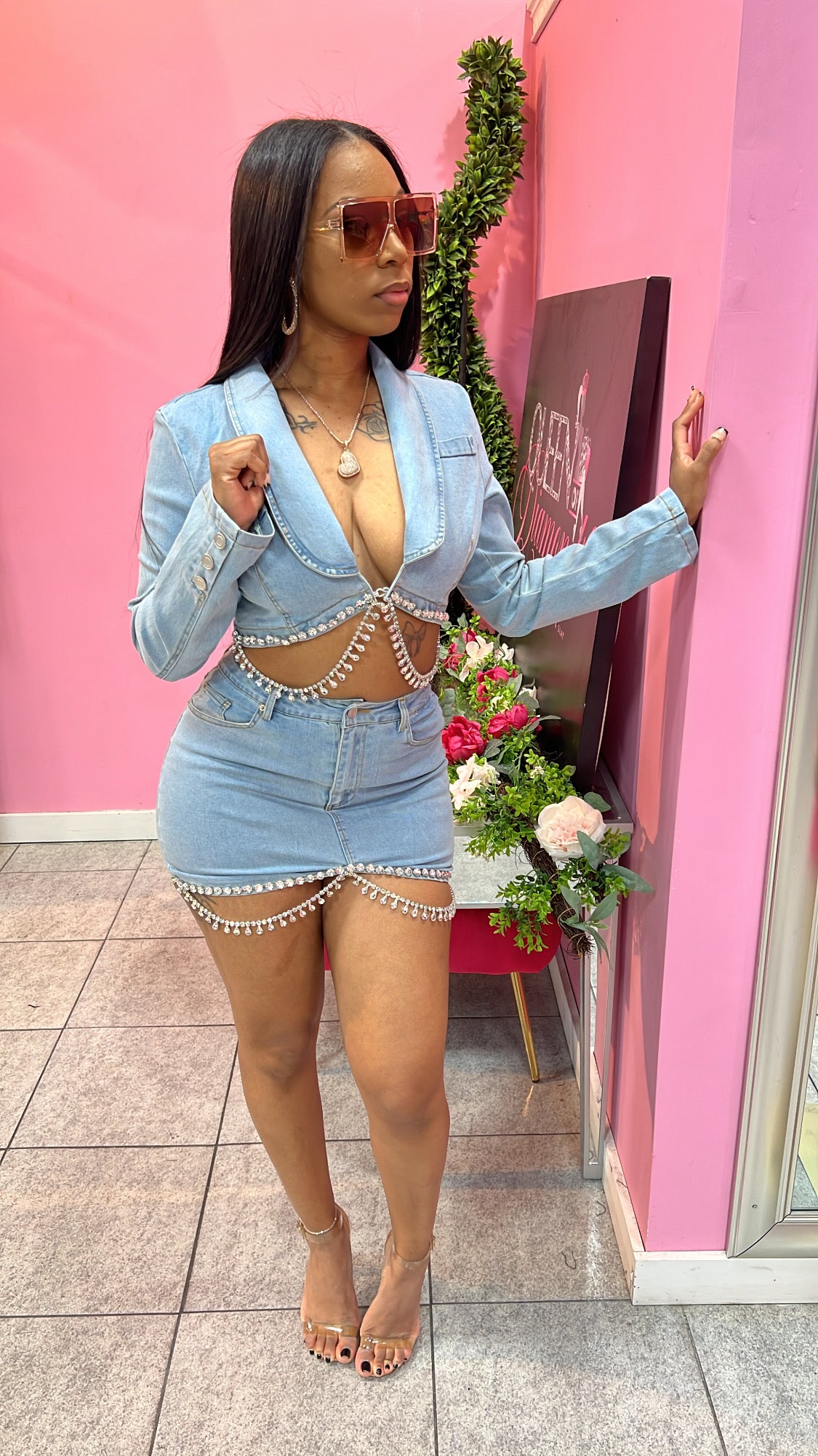 Denim & Diamond Skirt Set