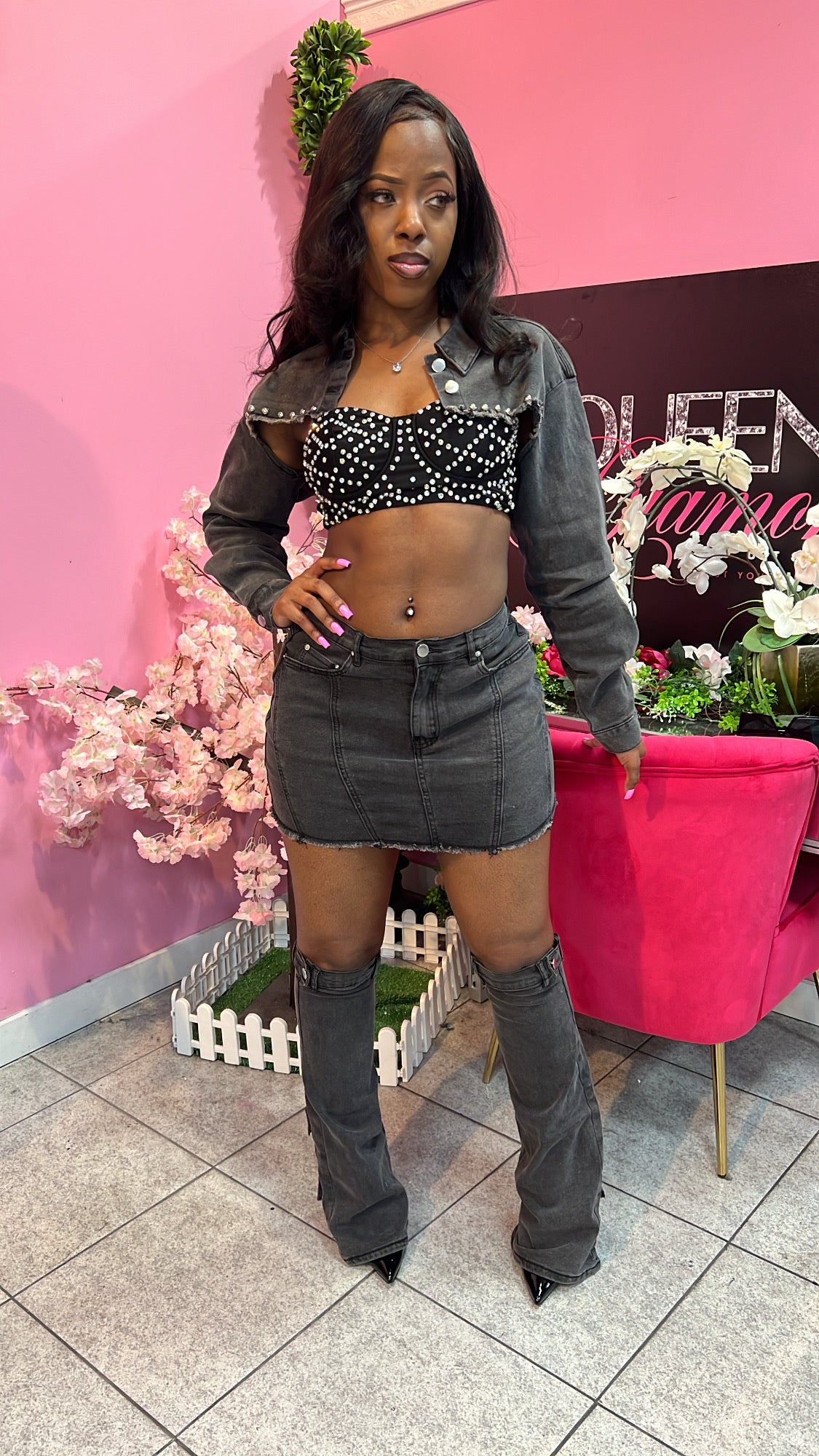 Gone Viral Denim Skirt Set
