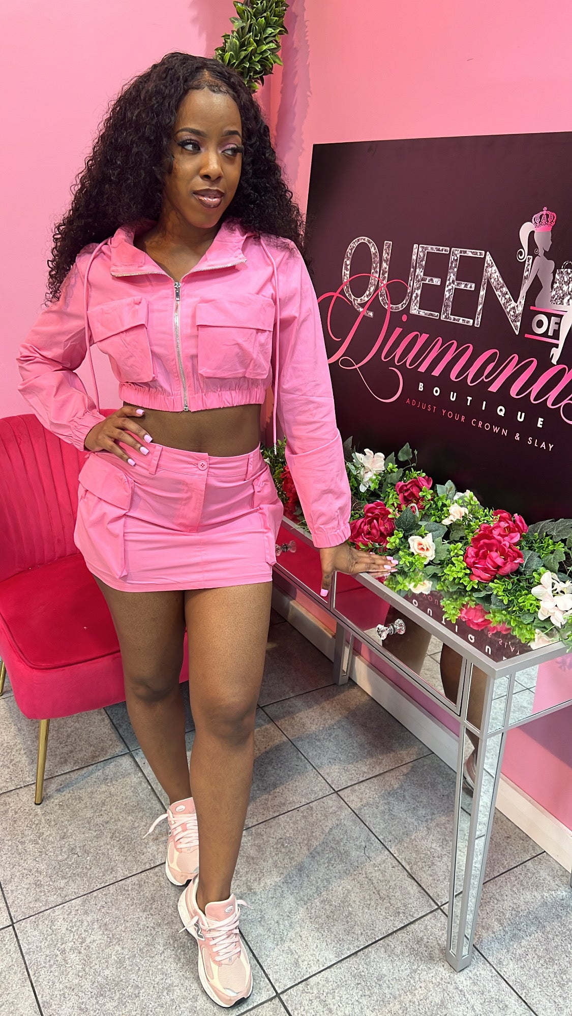 Jennifer Cargo Skirt Set - Pink