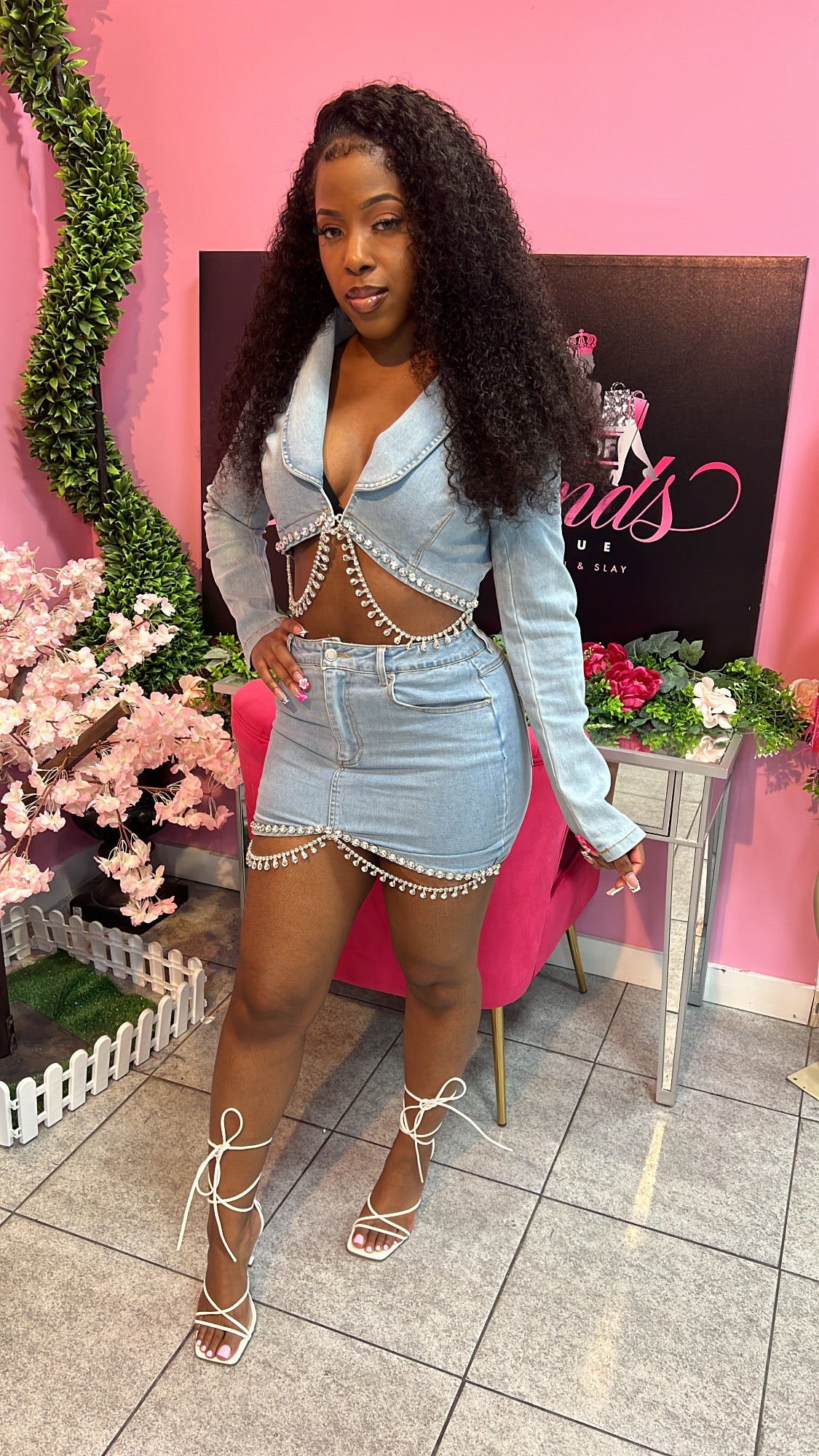 Denim & Diamond Skirt Set