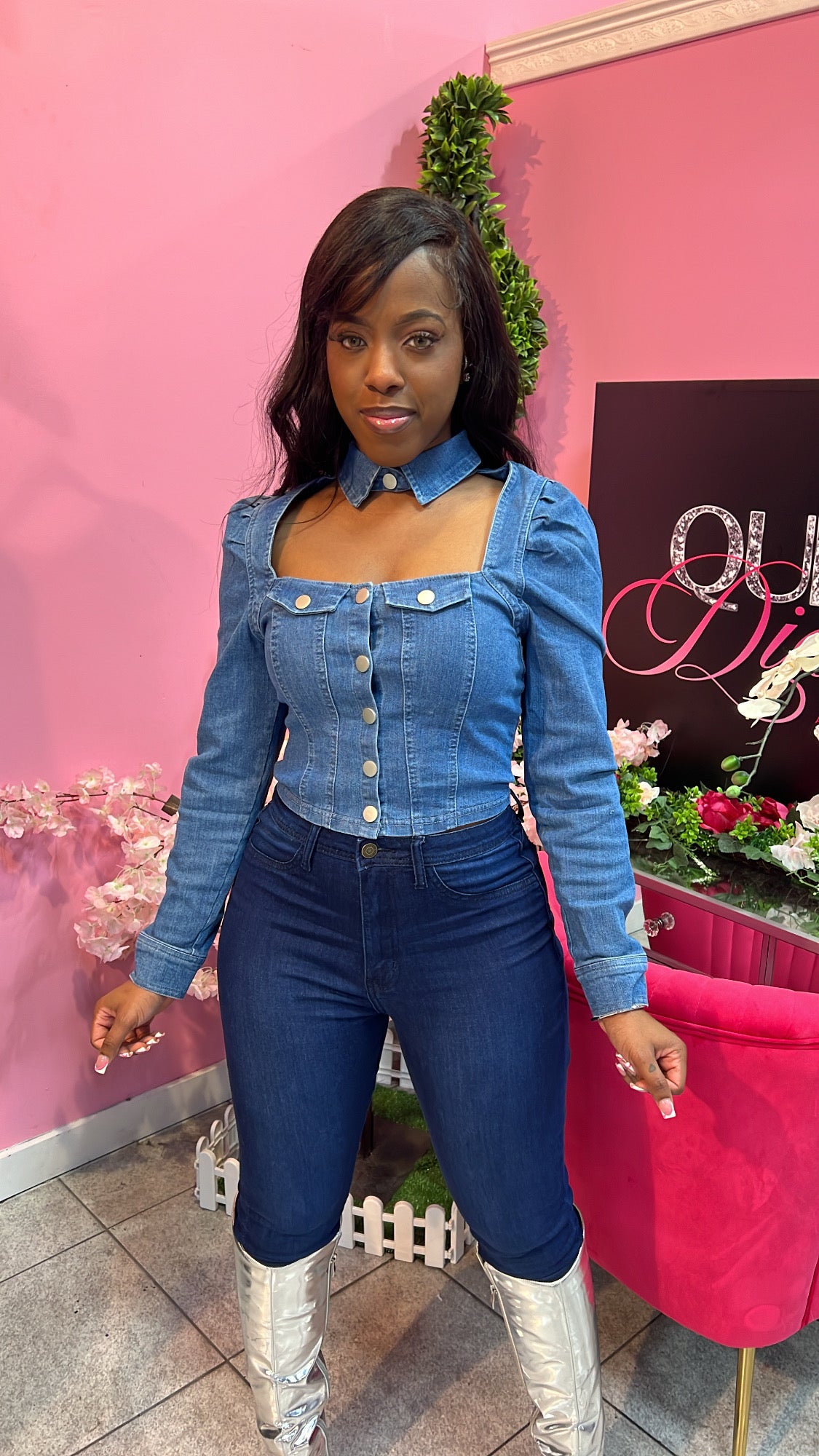 Denim Choker Blouse