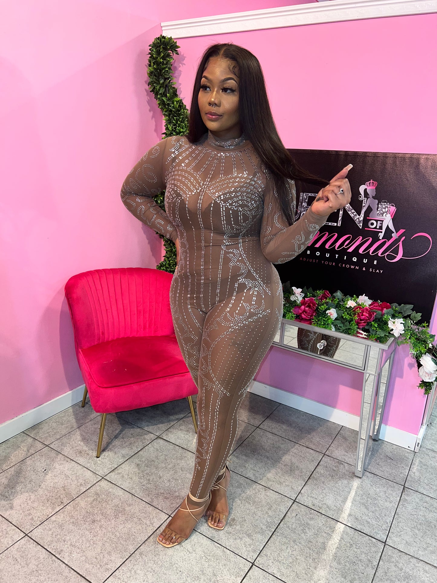 Baddie World Jumpsuit - Brown