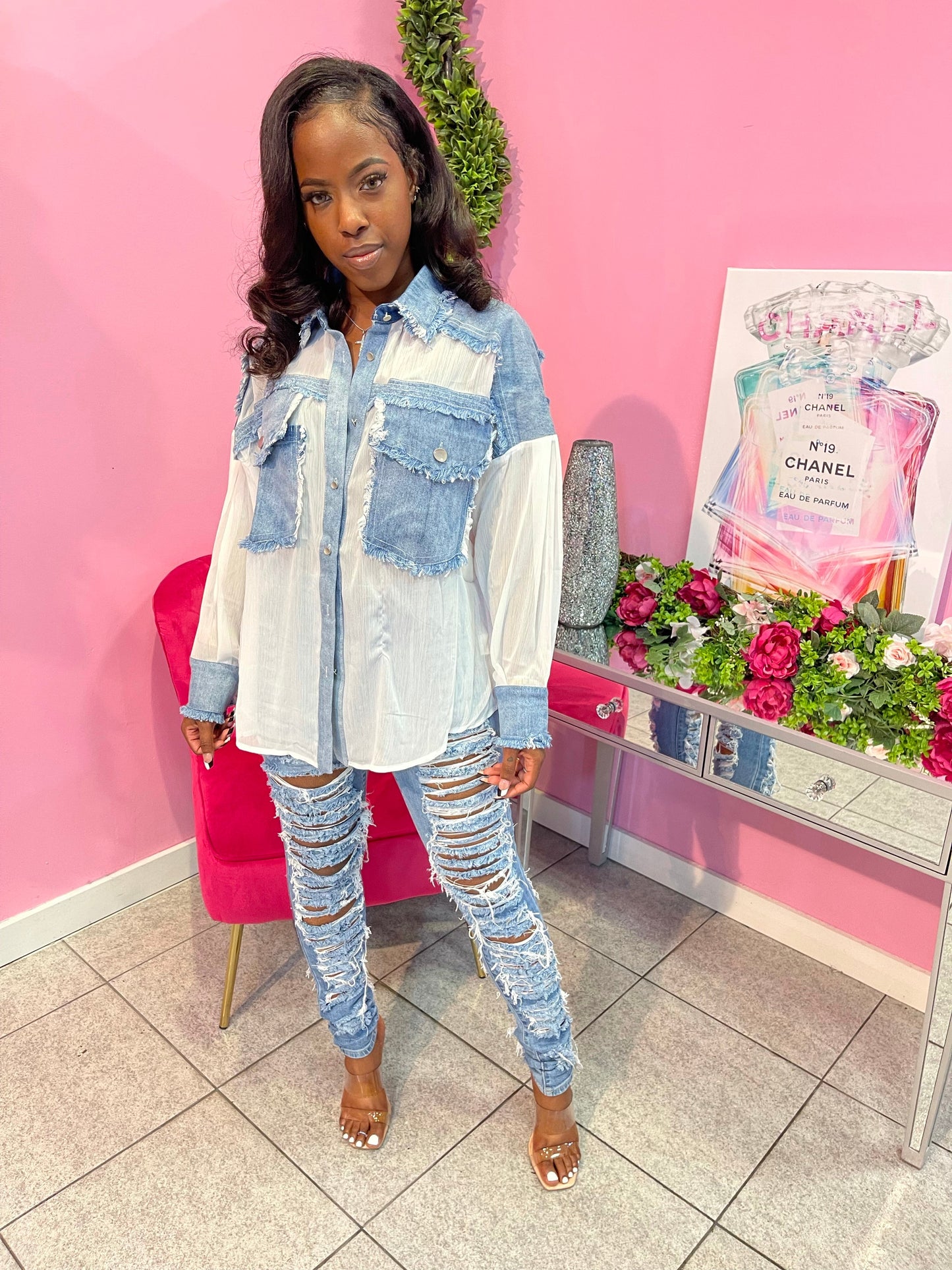 Raw Edge Denim Blouse