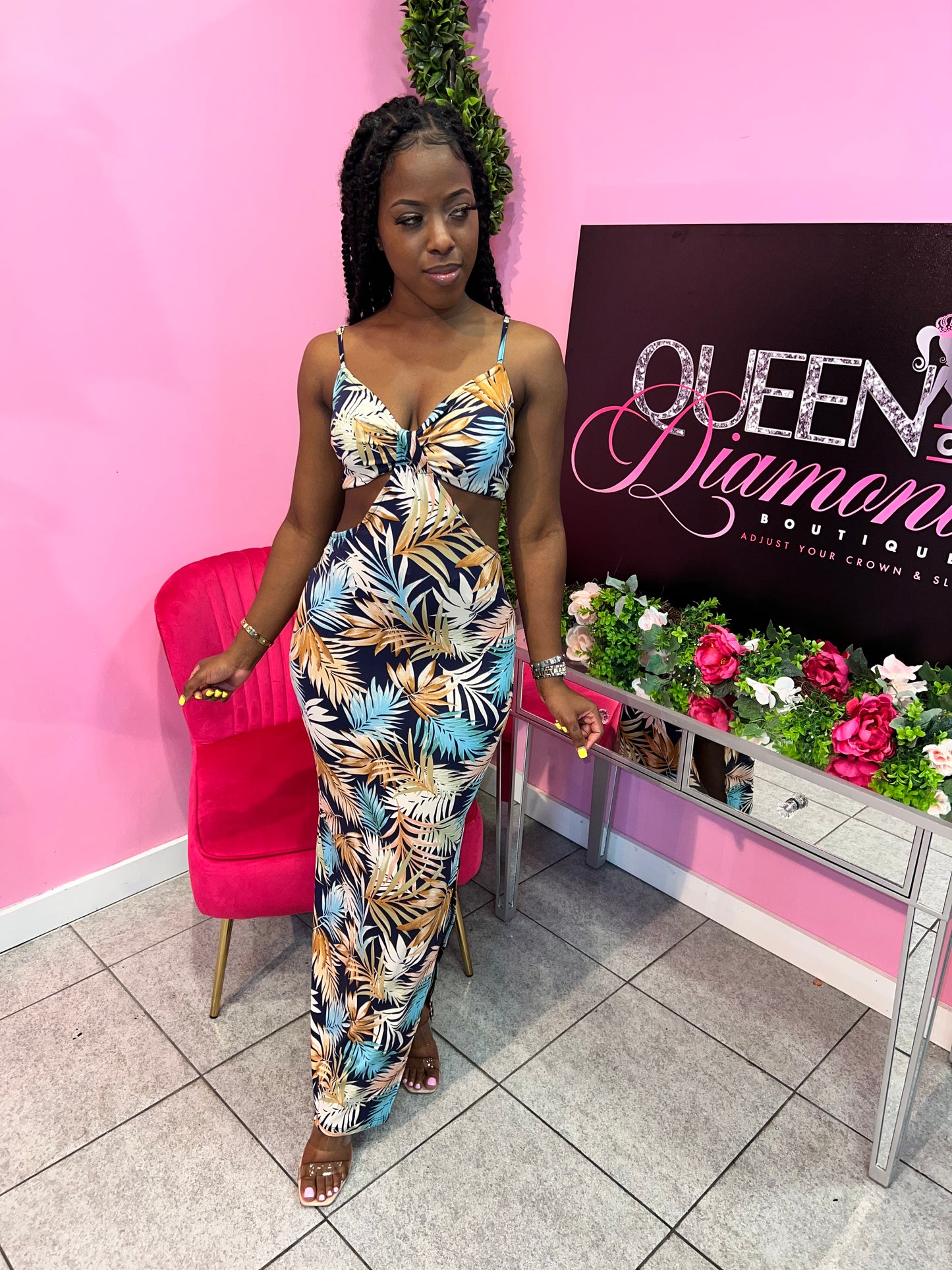 Navy Tropics Maxi Dress