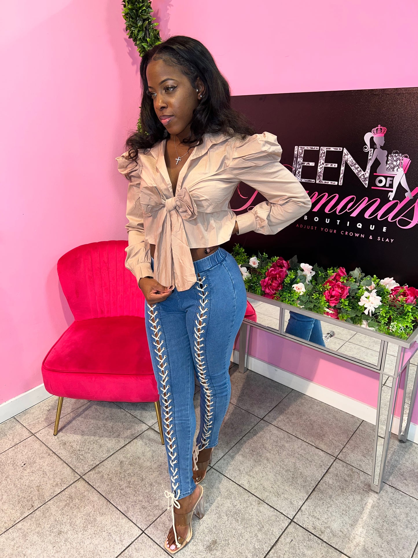 Lace Up Denim Pants