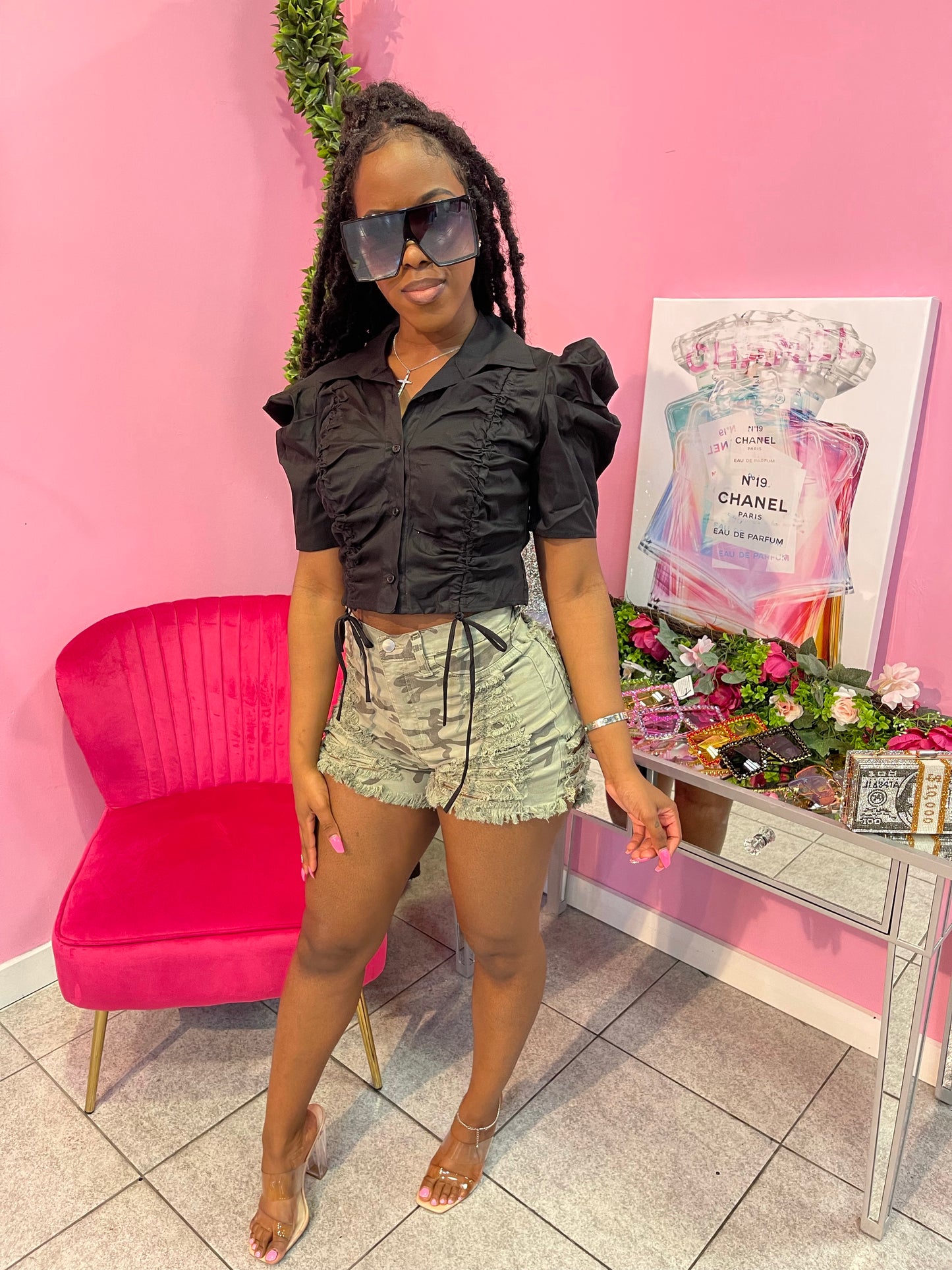 Camo Cut Up Shorts - Olive