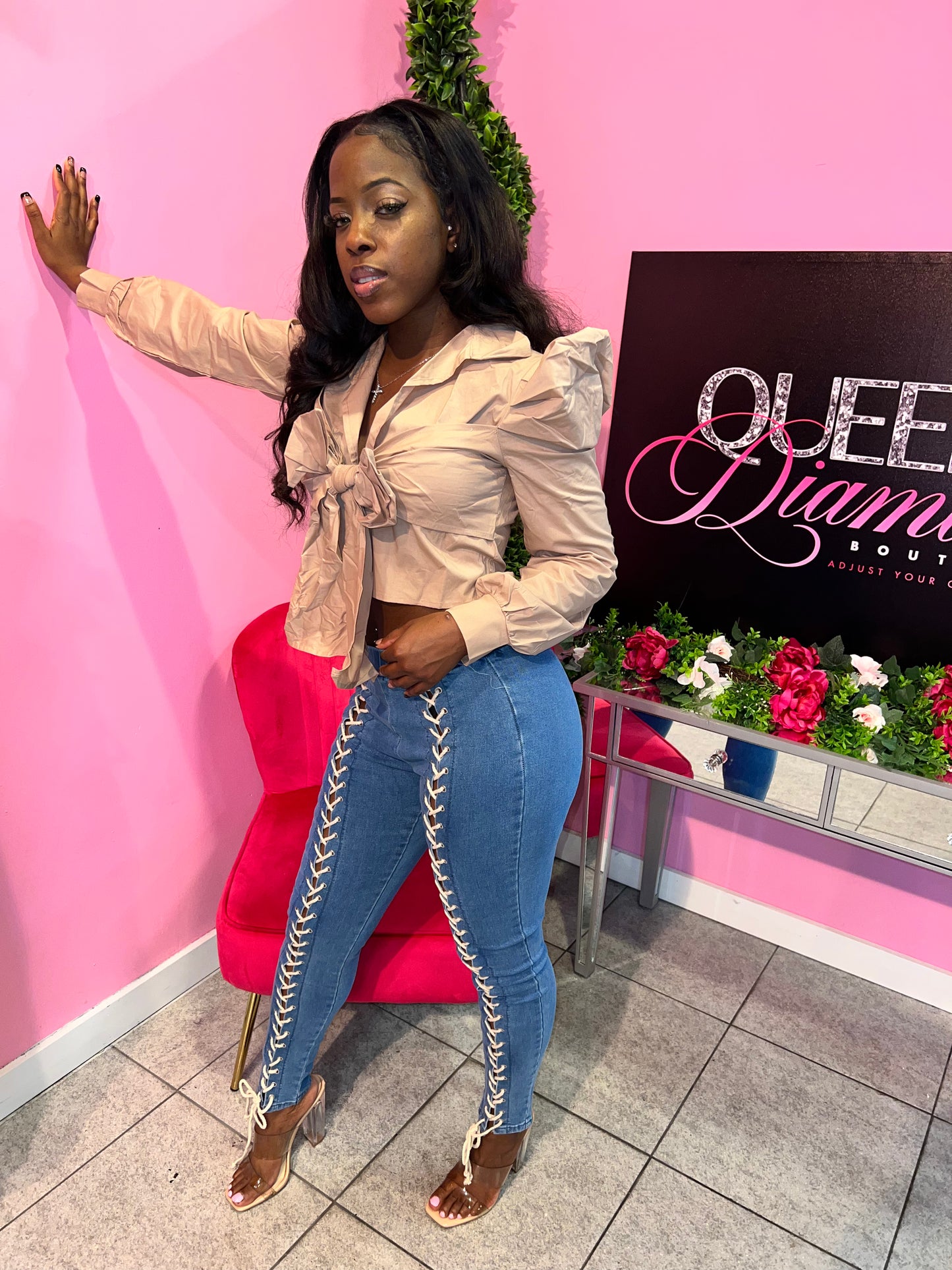 Lace Up Denim Pants