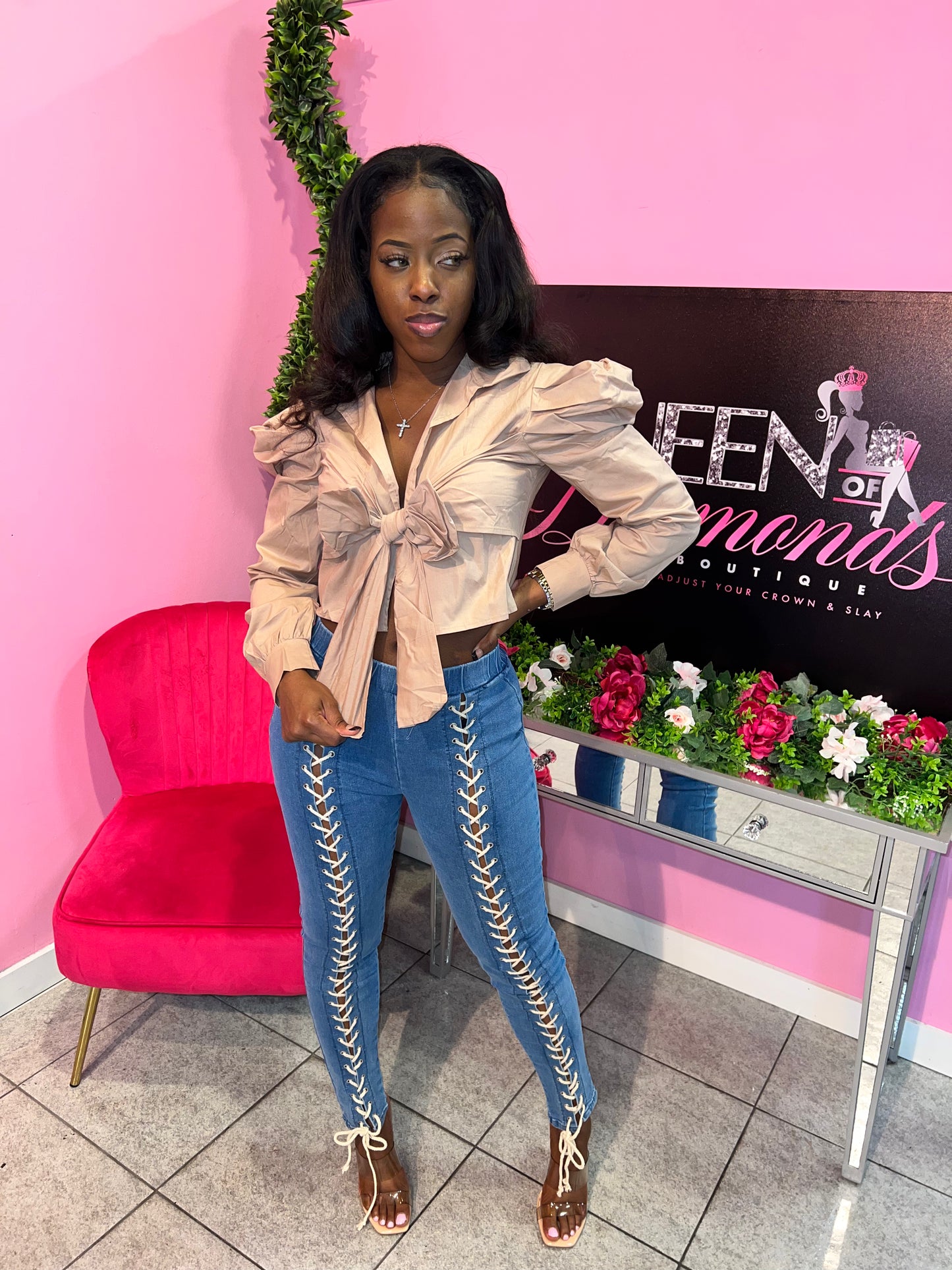Lace Up Denim Pants