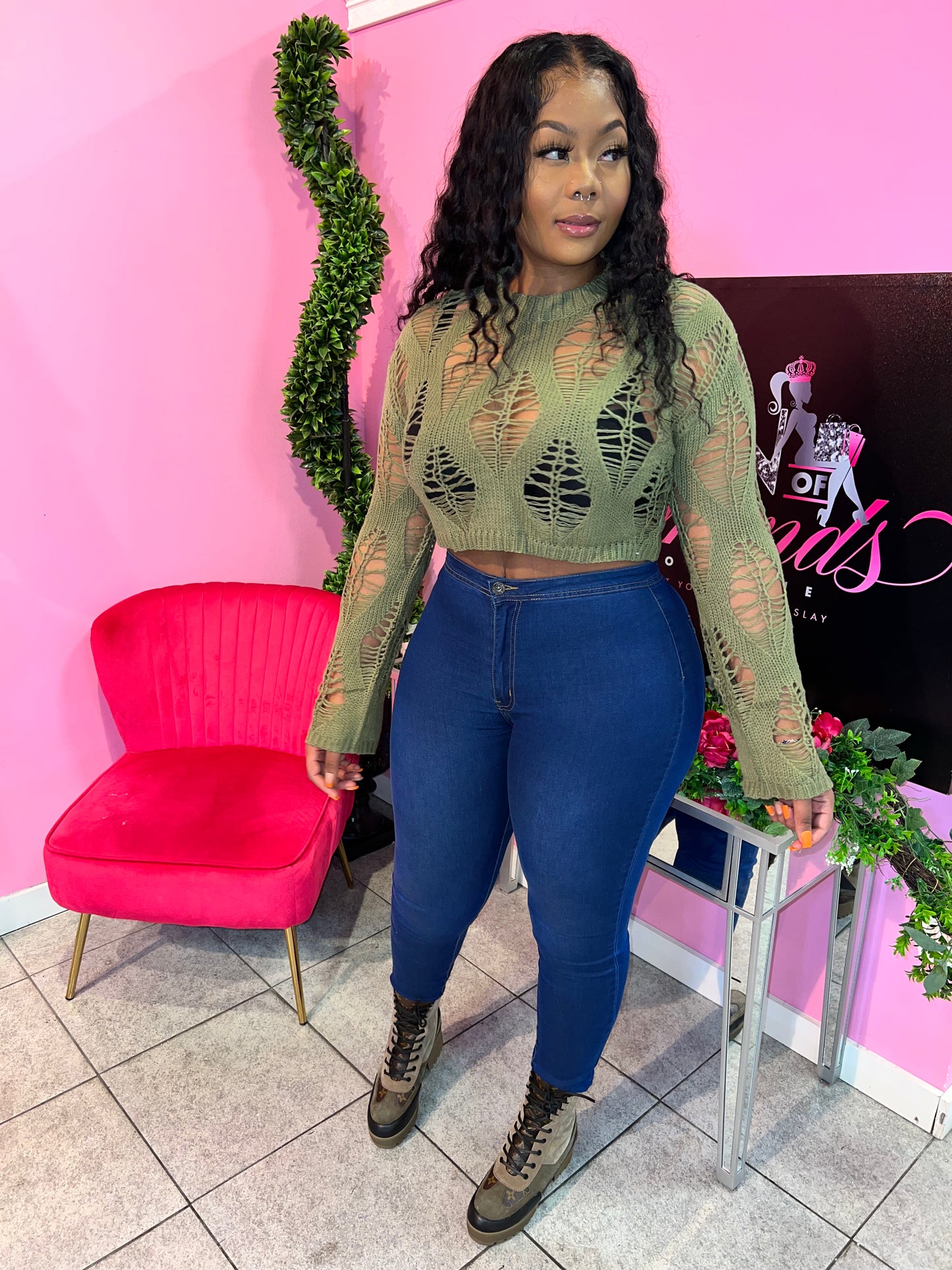 Destroyed Sweater - Olive