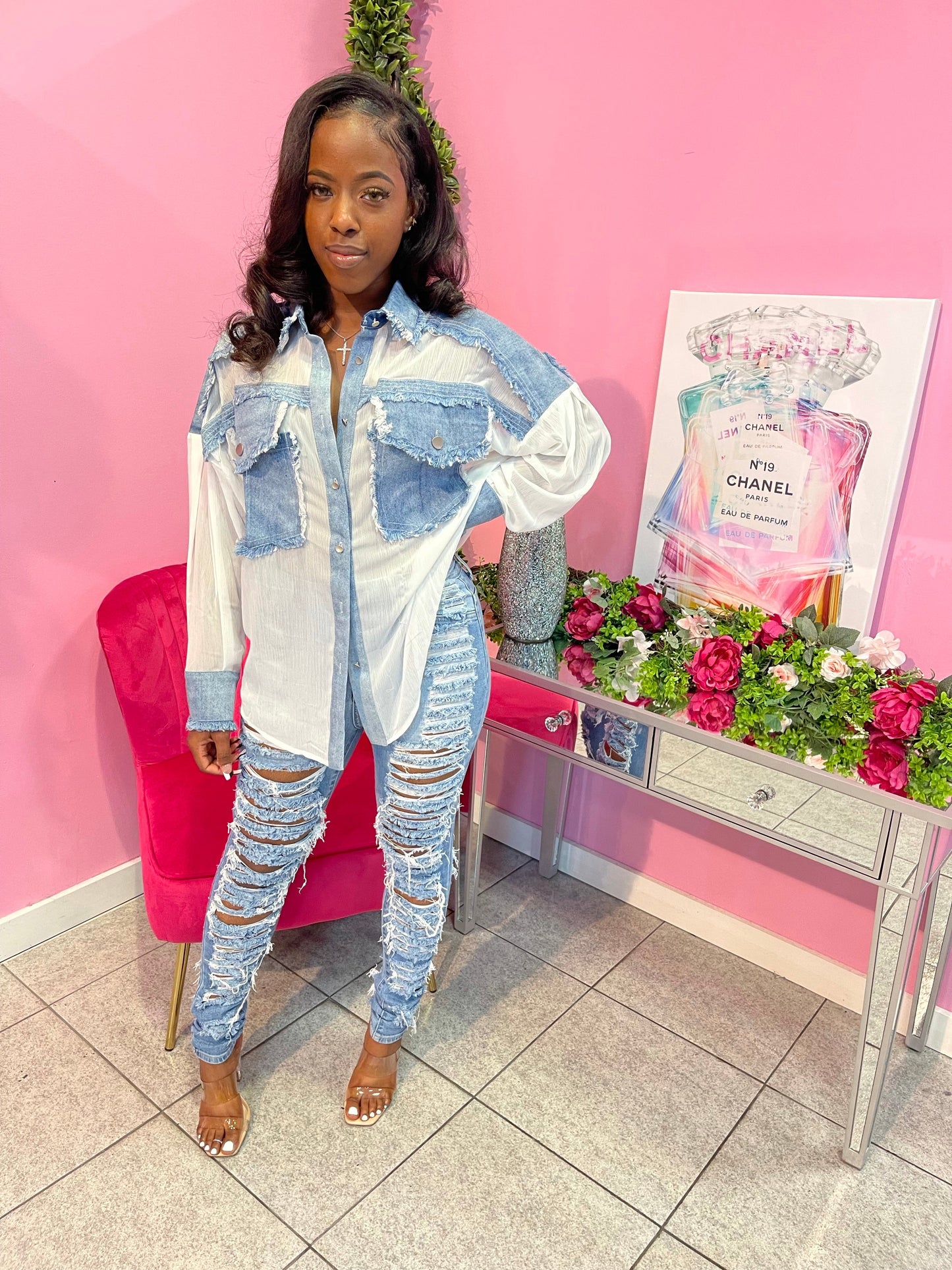 Raw Edge Denim Blouse