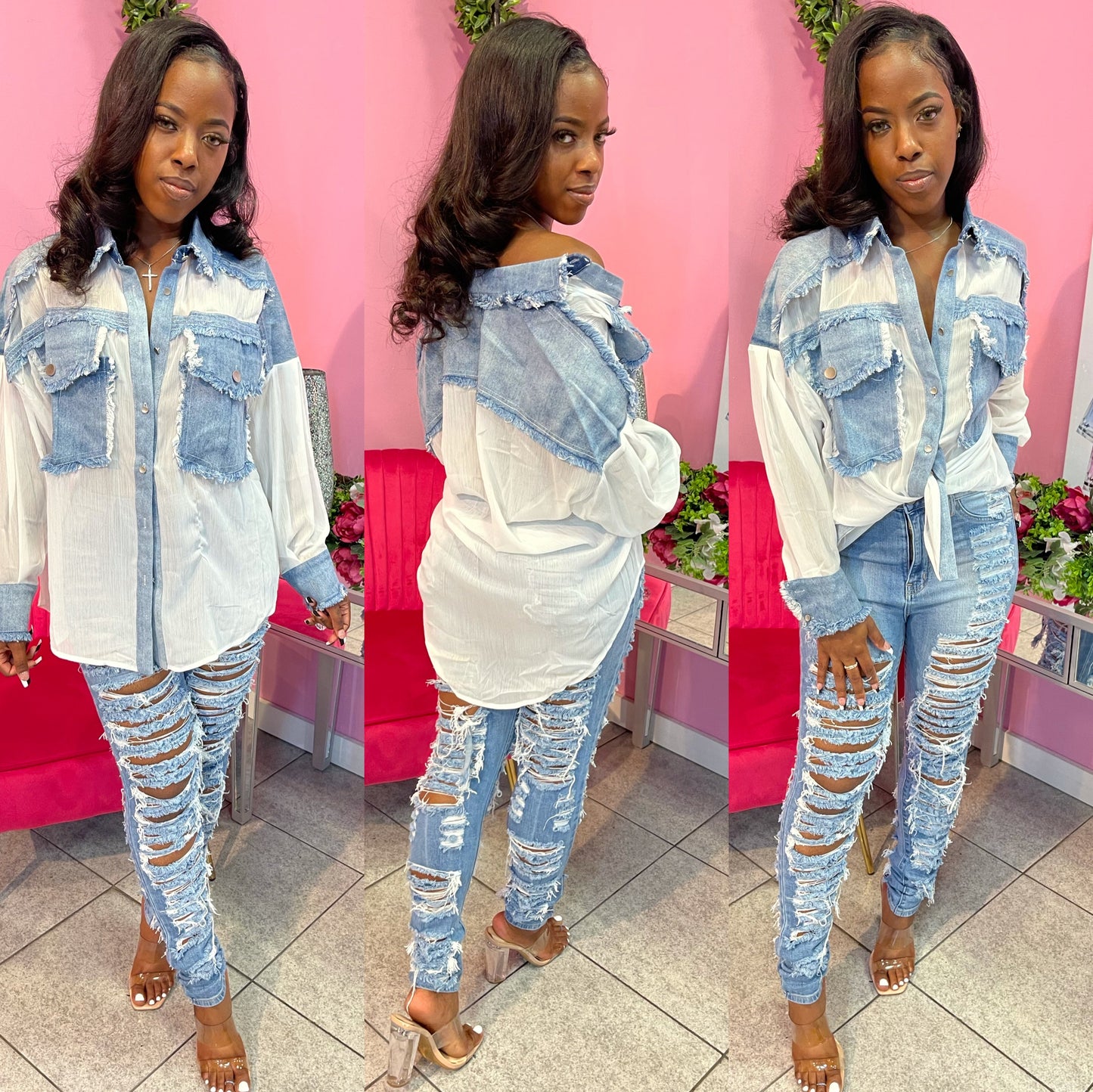 Raw Edge Denim Blouse
