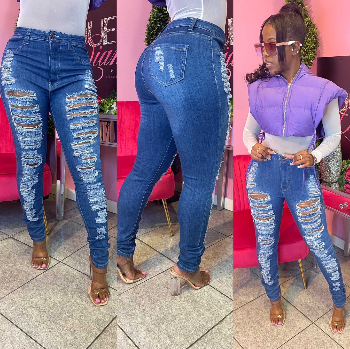 My Fave Distress Jeans - Medium Blue