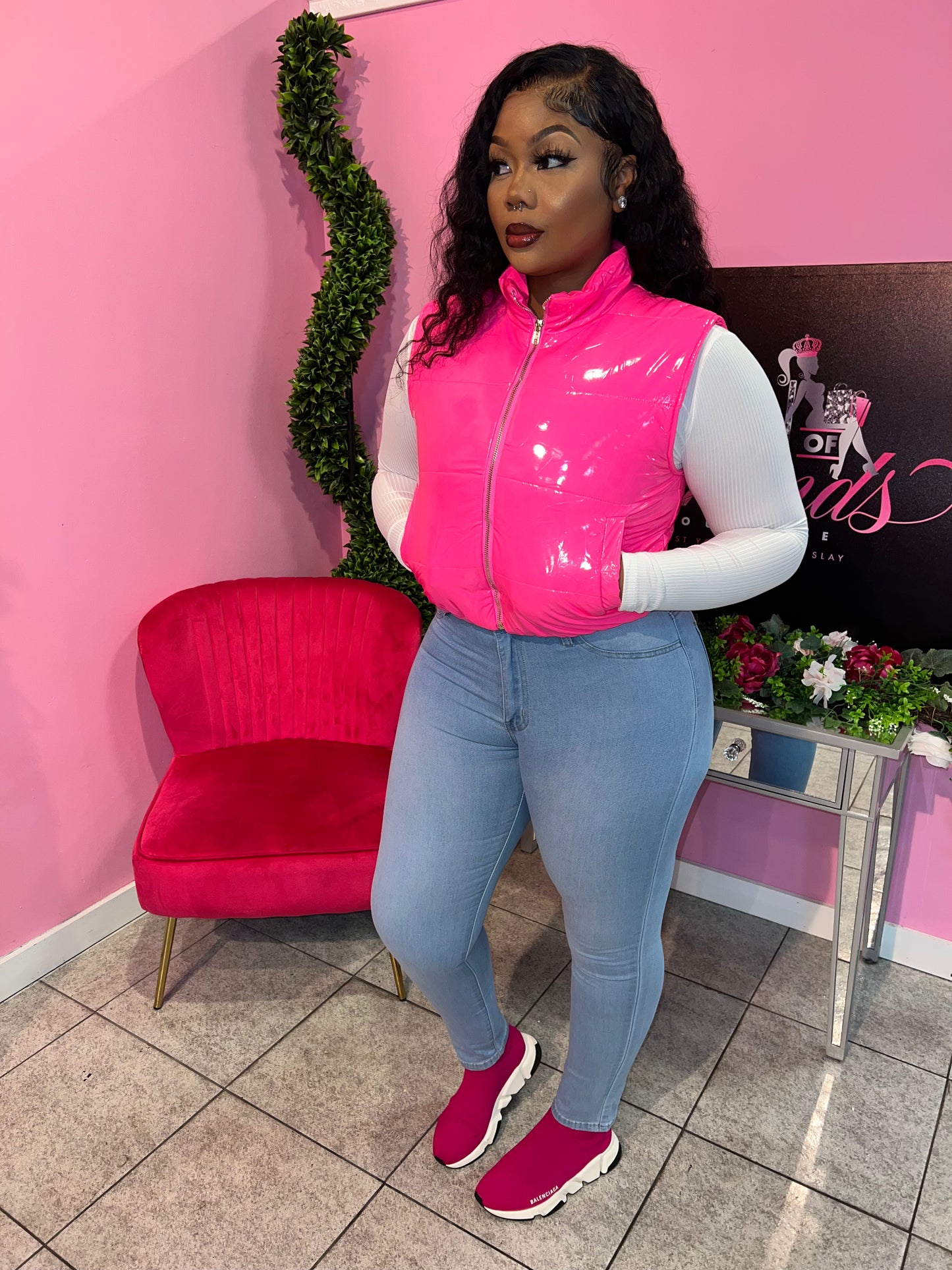 Latex Puffer Vest - Pink