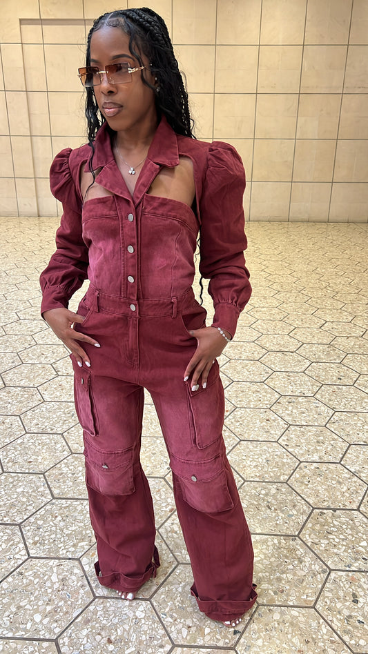 Wine & Work It Denim Jumpsuit