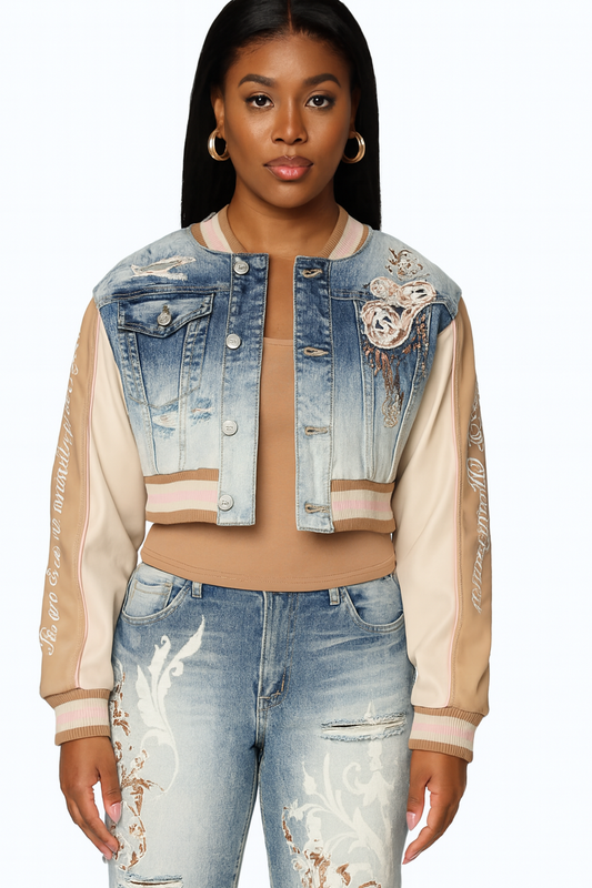 Denim Varsity Crop Jacket