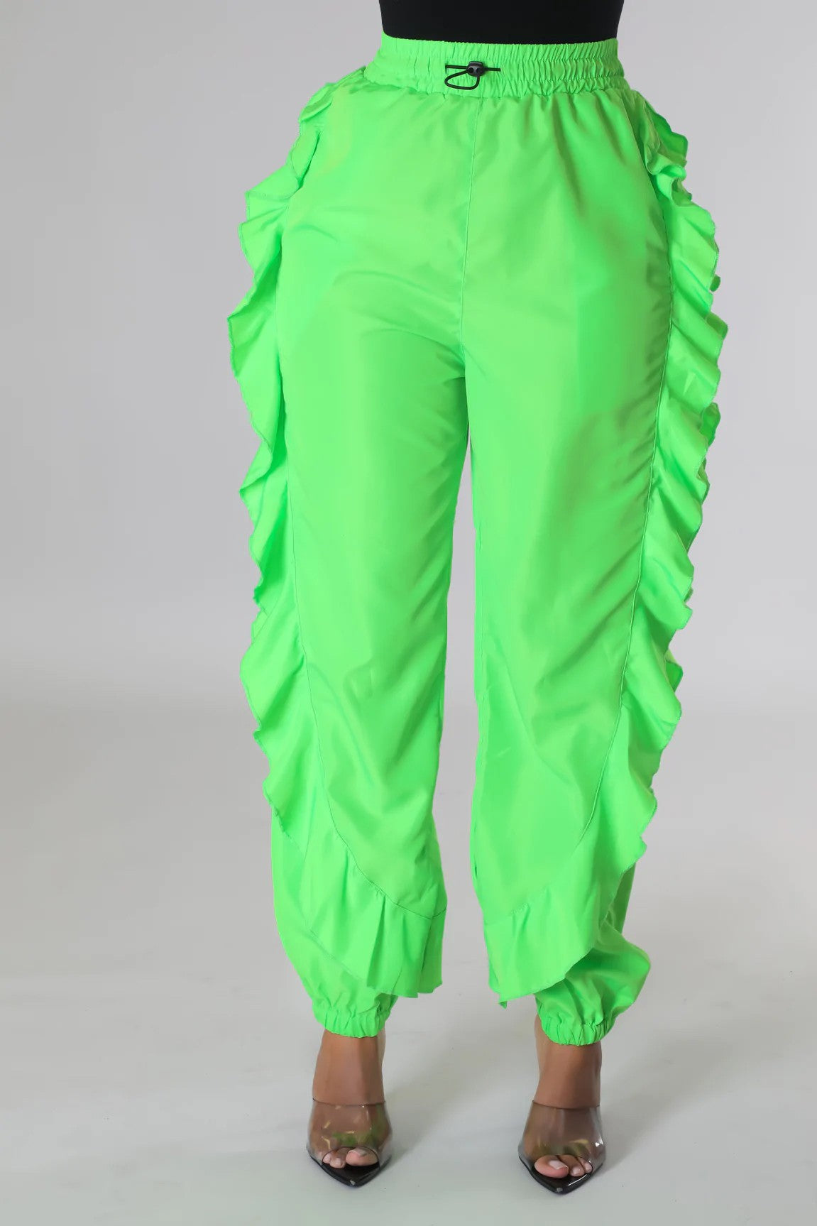 Ruffle Cargo Pants - Lime Green