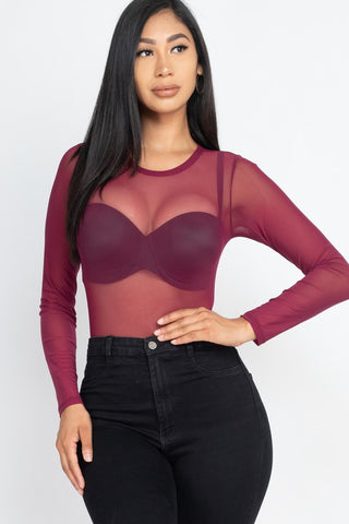 Mesh Bodysuit - Burgundy